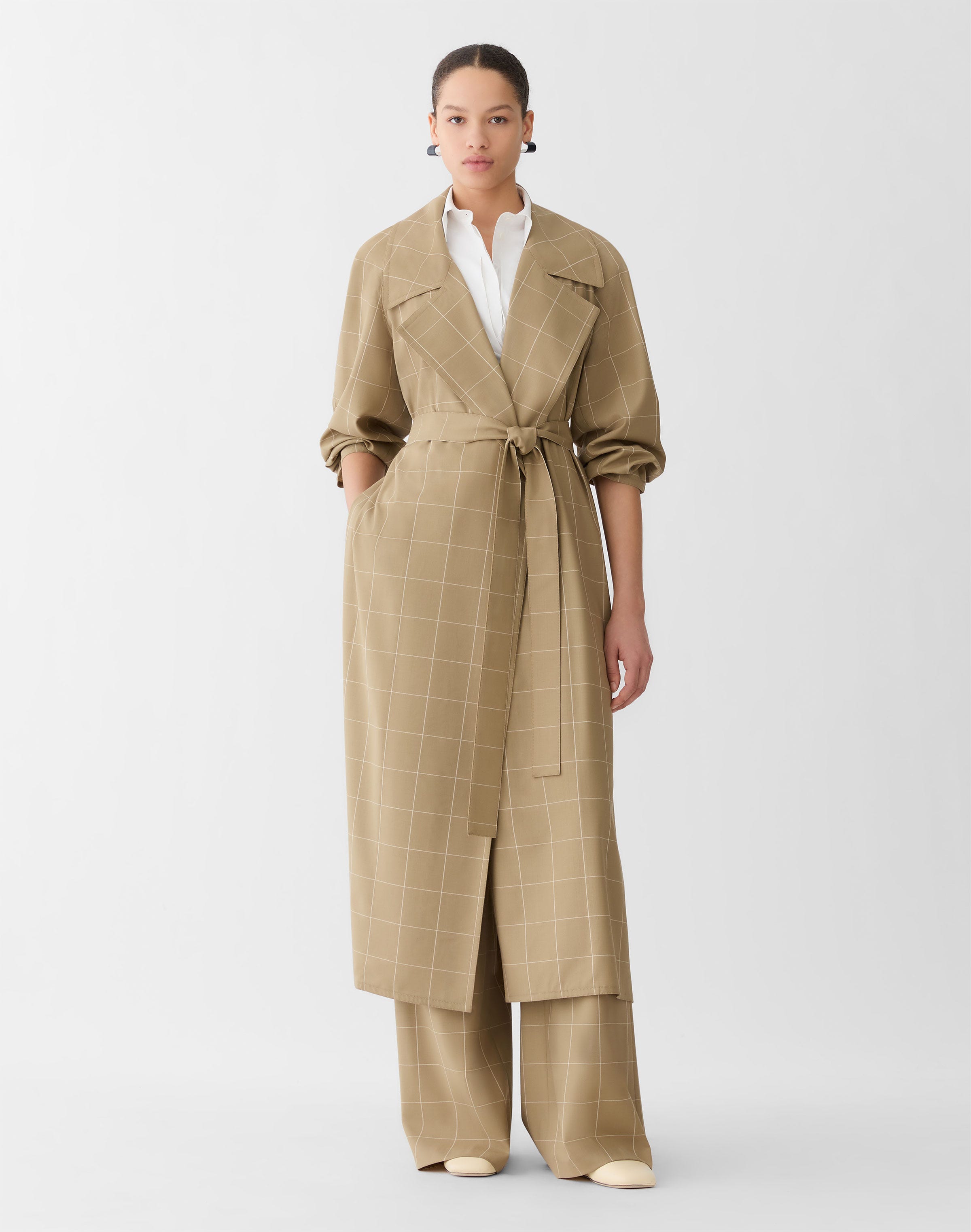 Garden Grid Tropical Wool Belted Oversized Duster