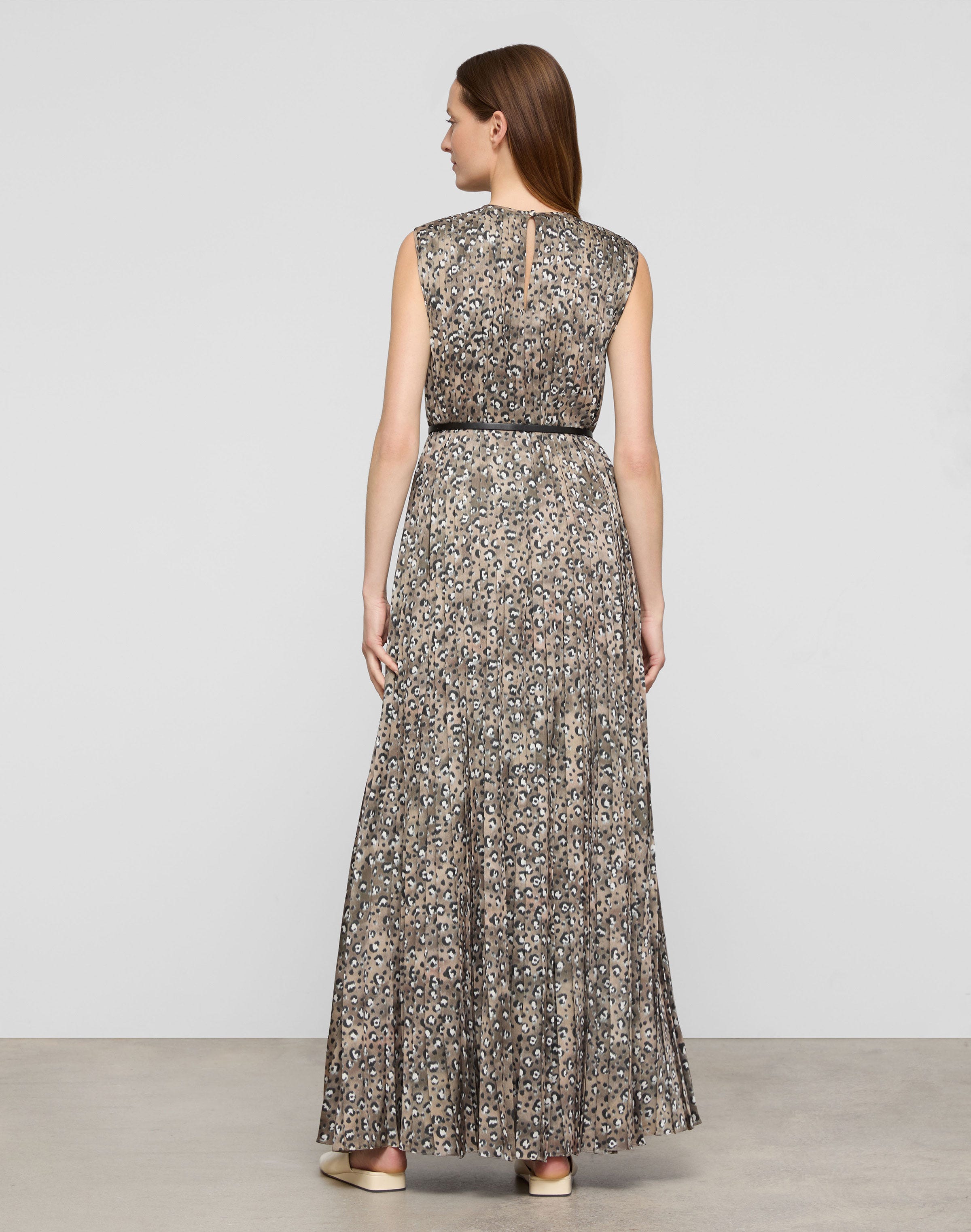 Leopard Print Satin Belted Maxi Dress