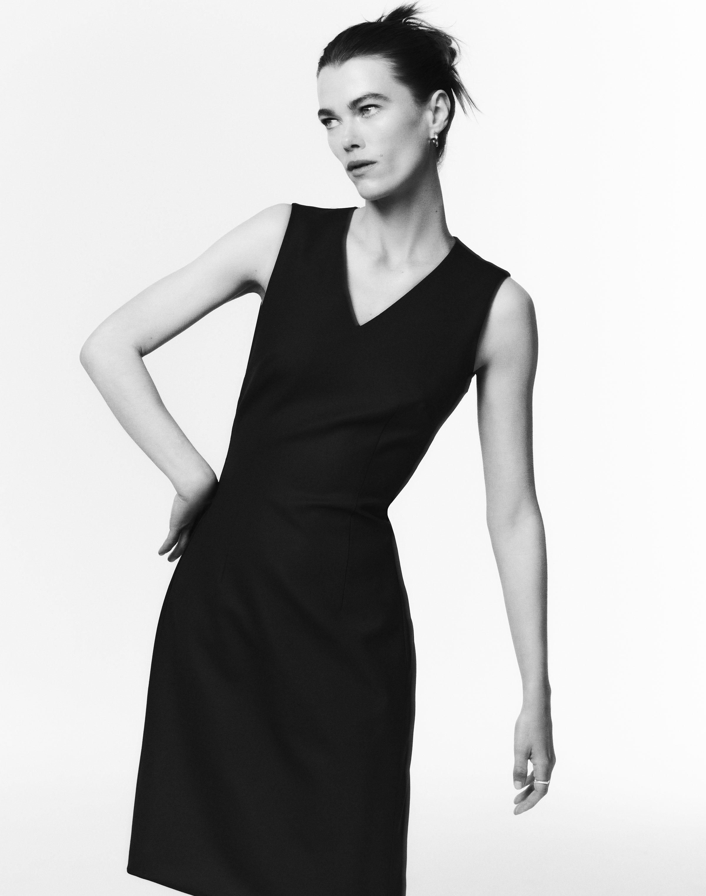 Petite Responsible Stretch Wool V-Neck Sheath Dress