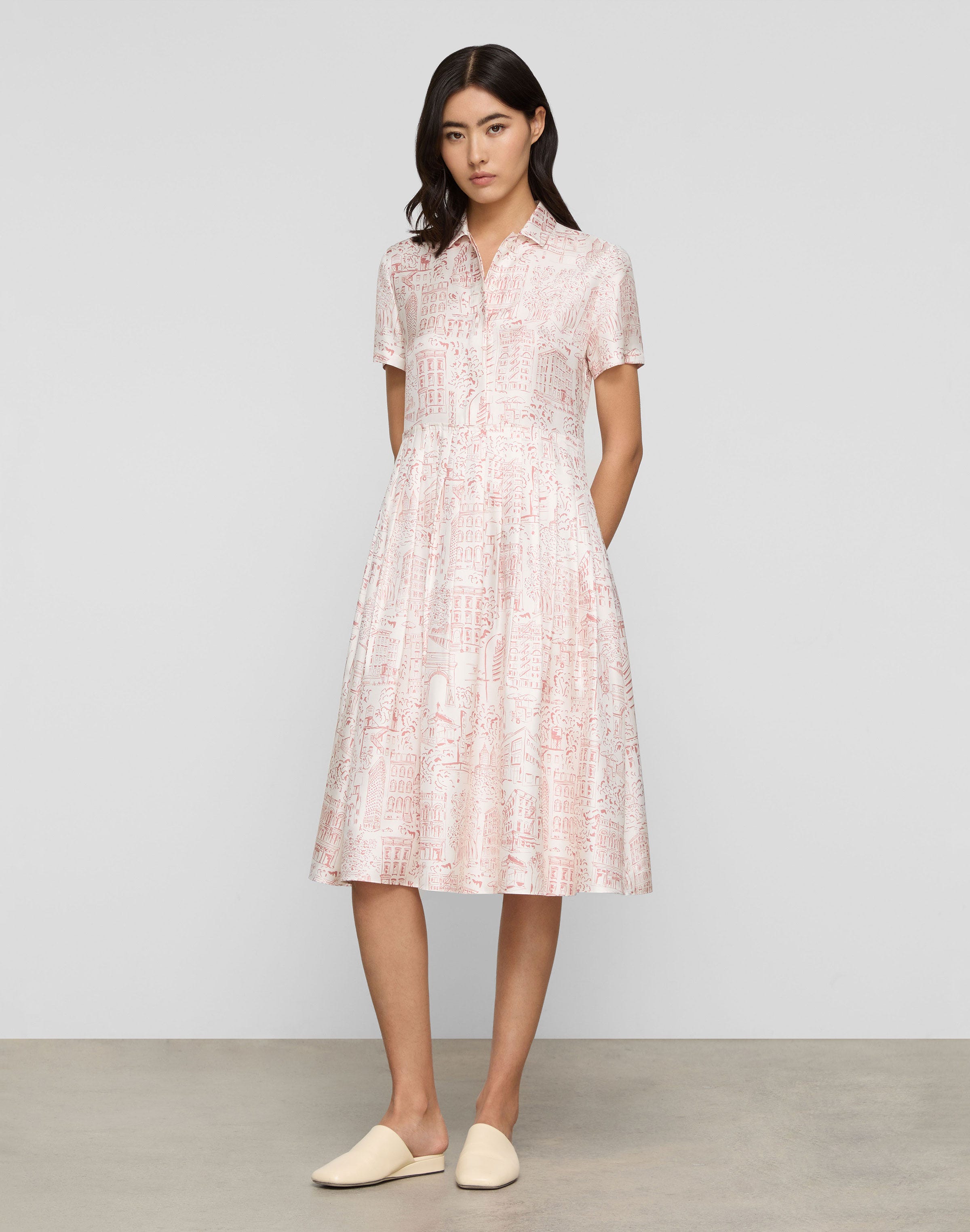 Landmarks Print Silk Twill Shirtdress