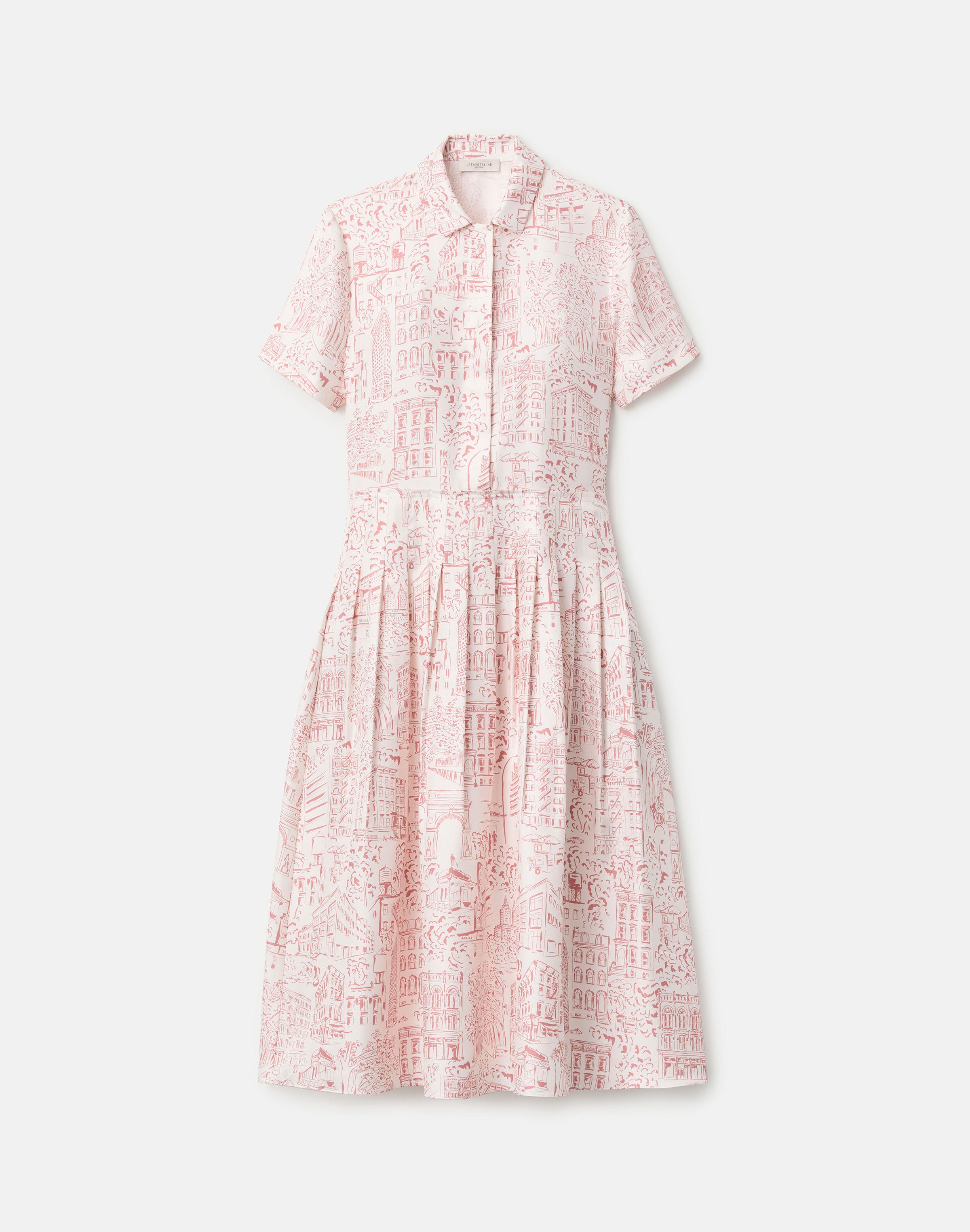 Landmarks Print Silk Twill Shirtdress