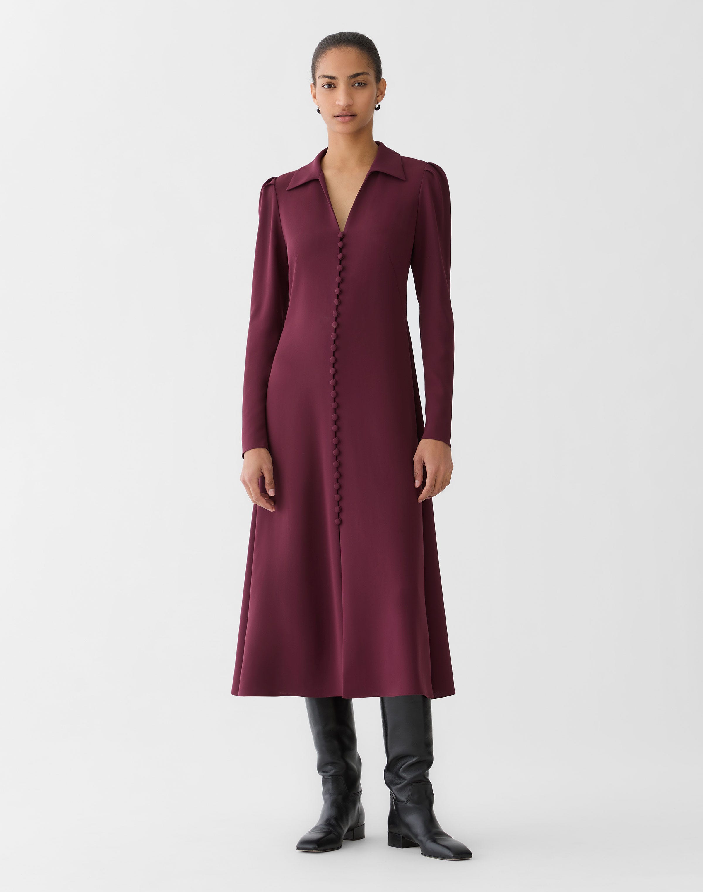 Responsible Finesse Crepe Button Midi Dress