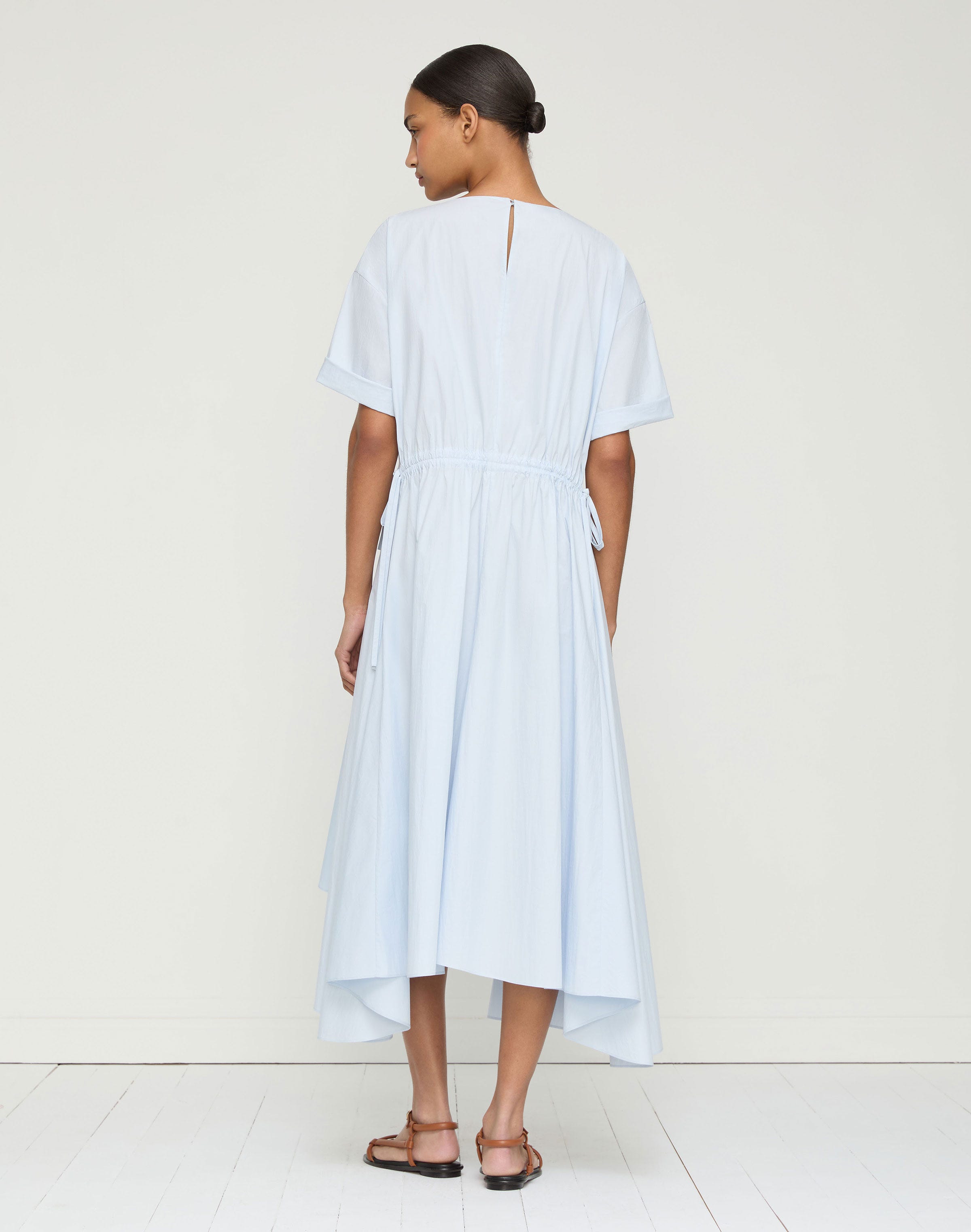 Travel Cotton Gathered Tie Midi Dress