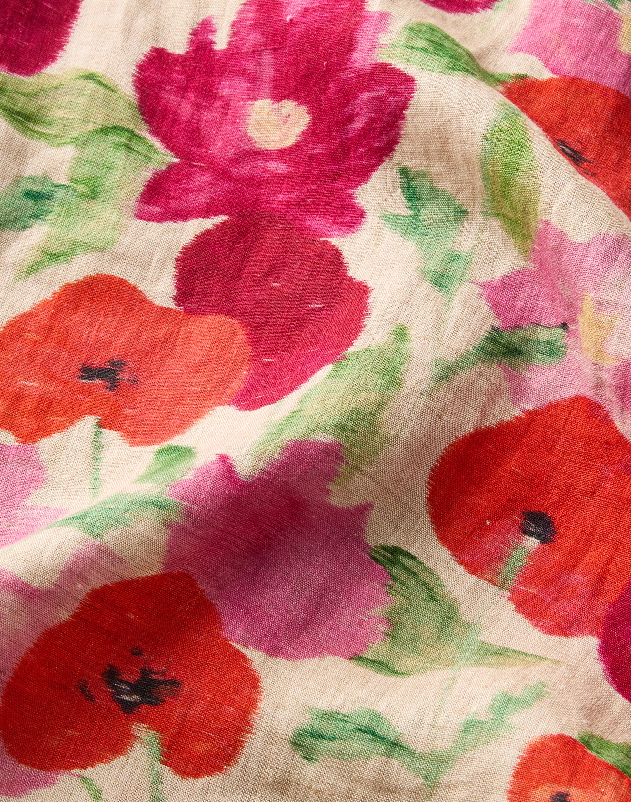 Blossom Print Organic Linen Belted Shirtdress