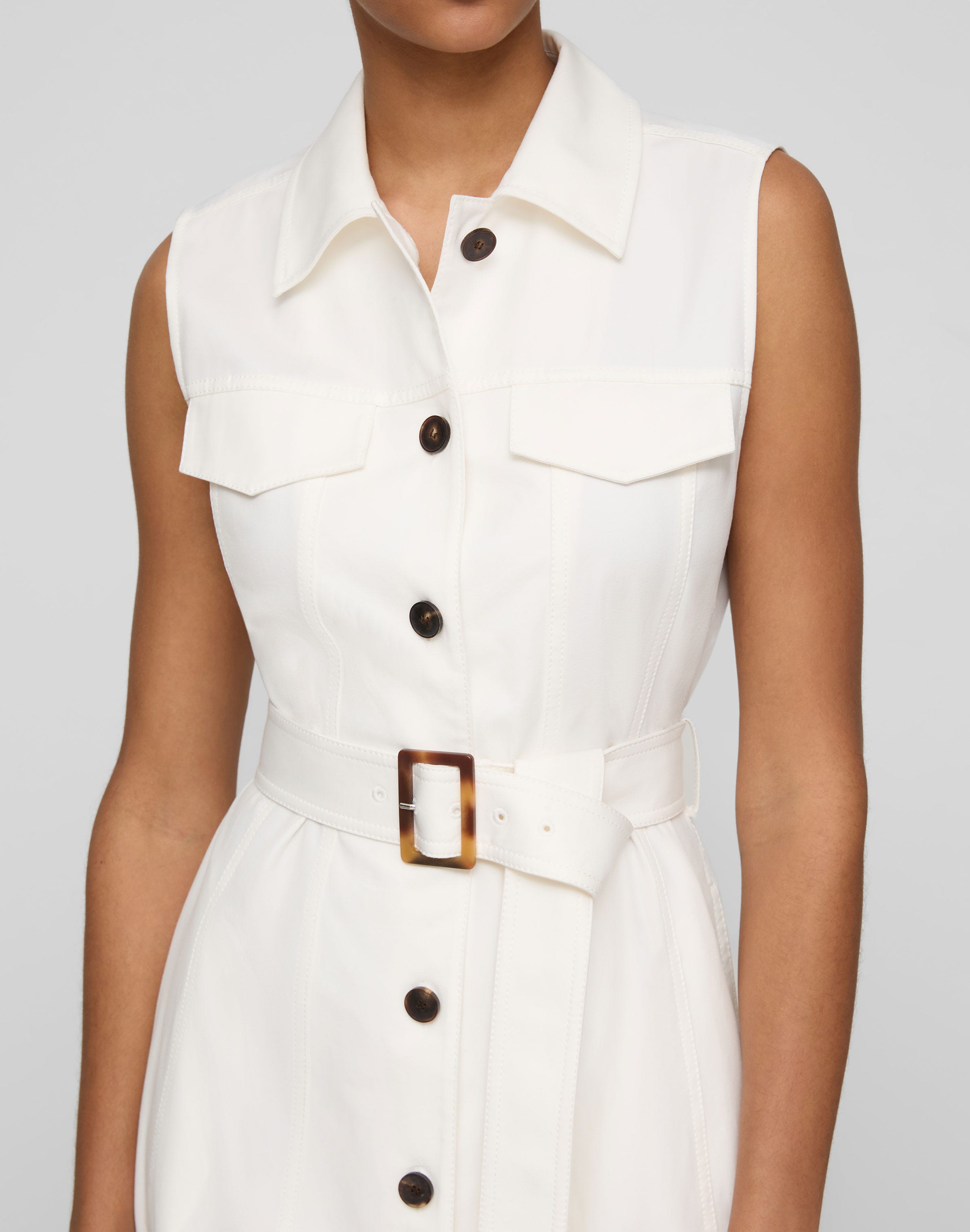 Techno Stretch Twill Belted Shirtdress