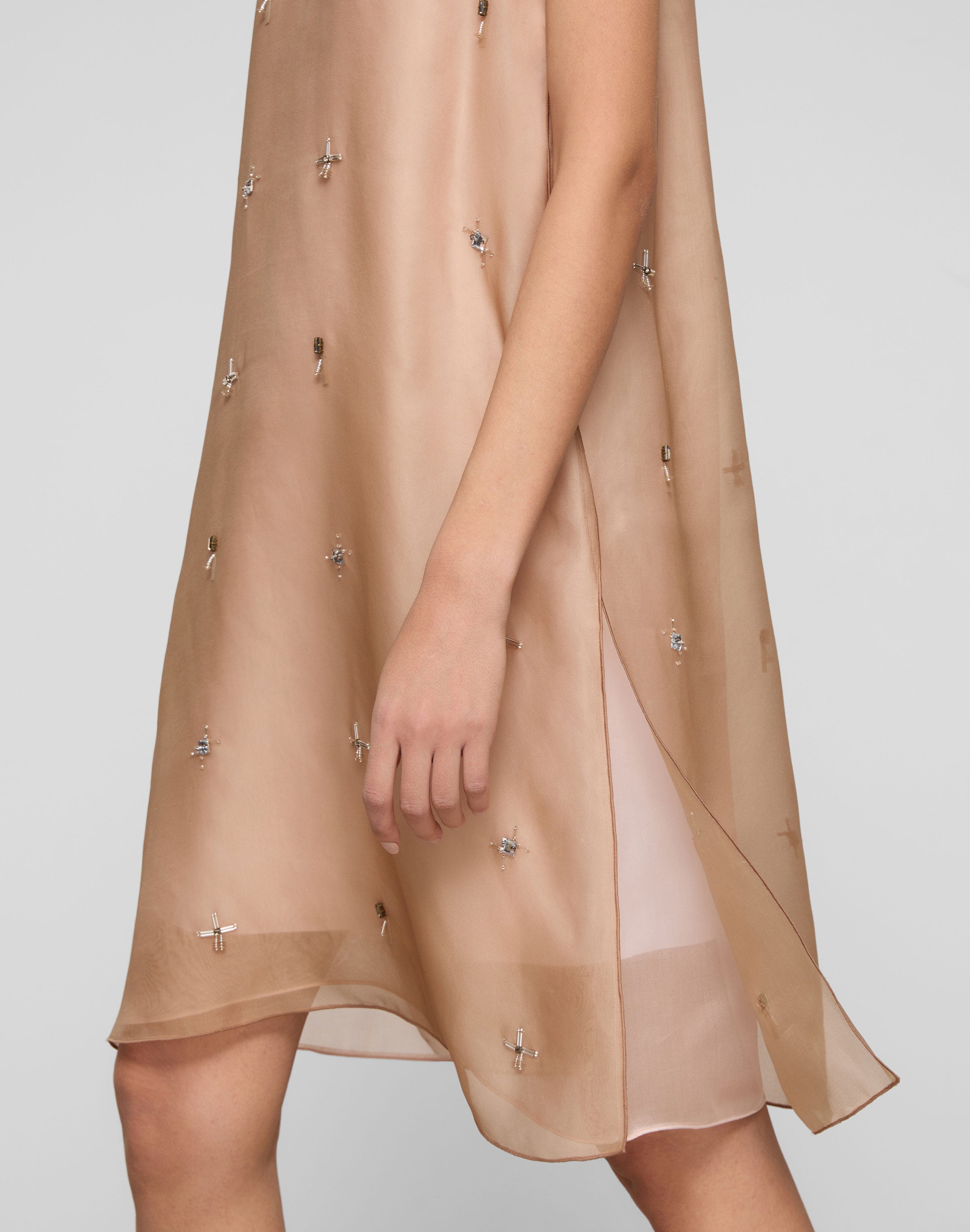 Hand Beaded Silk Organza Shift Dress