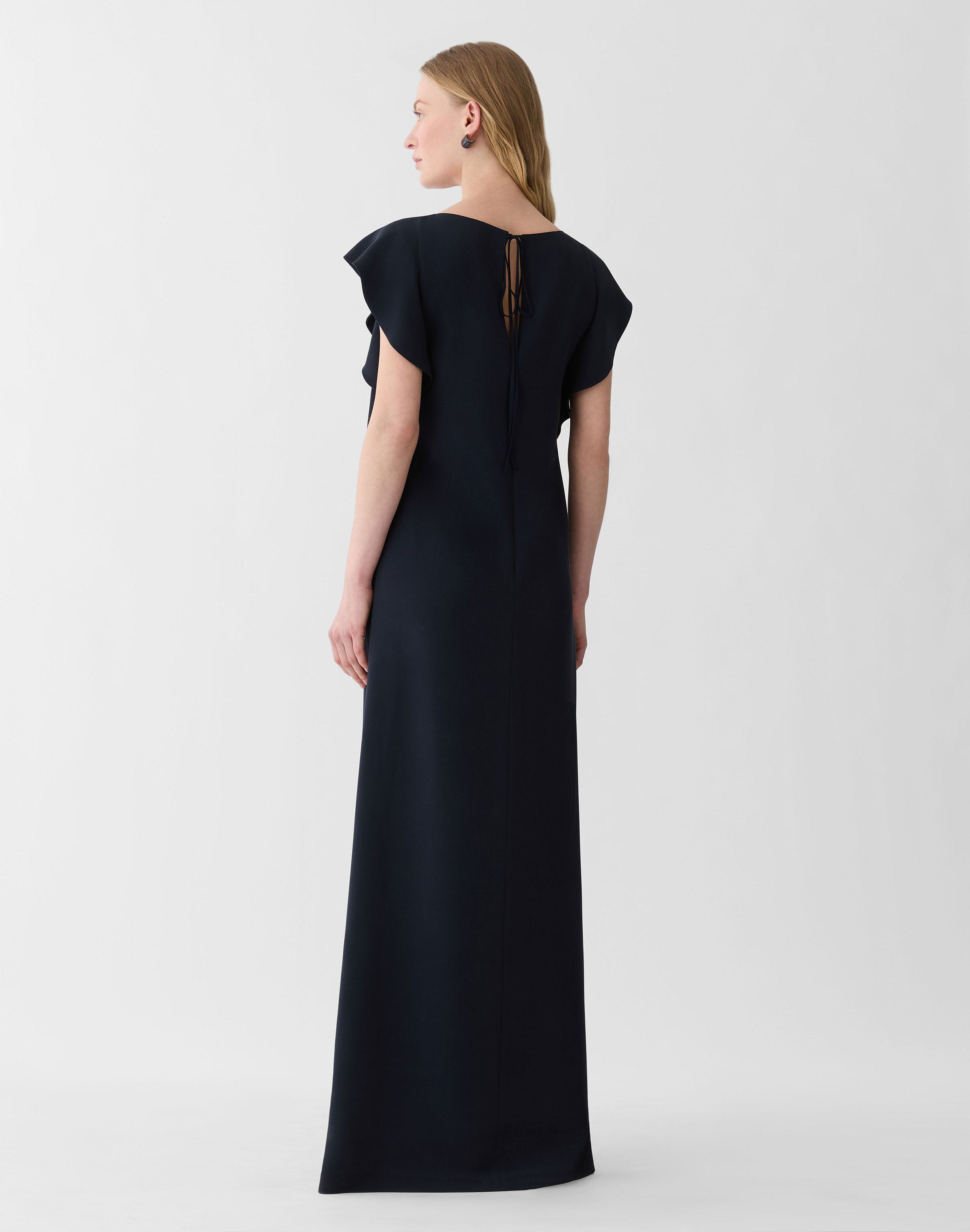 Viscose-Silk Cady Flutter Sleeve Gown