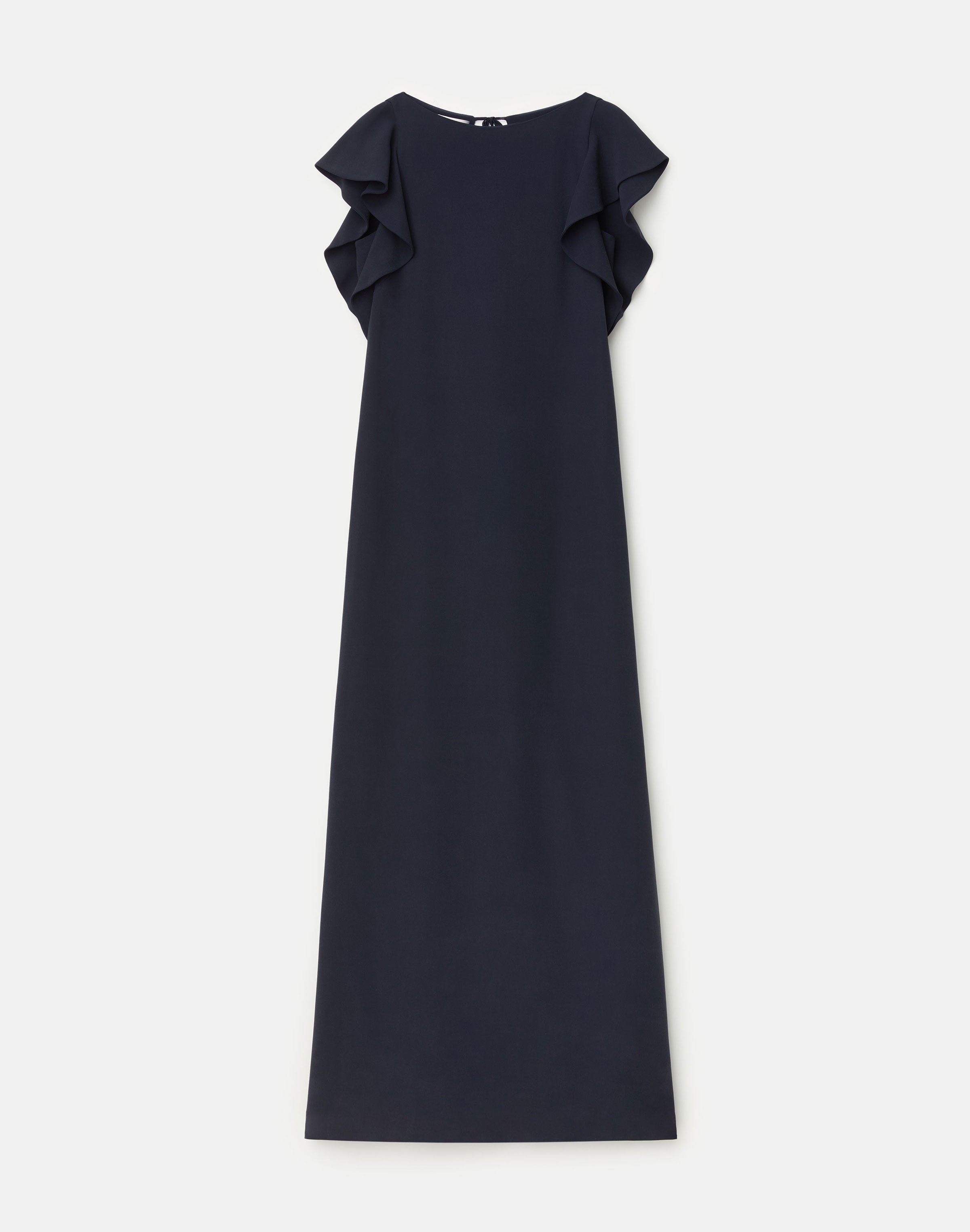 Viscose-Silk Cady Flutter Sleeve Gown