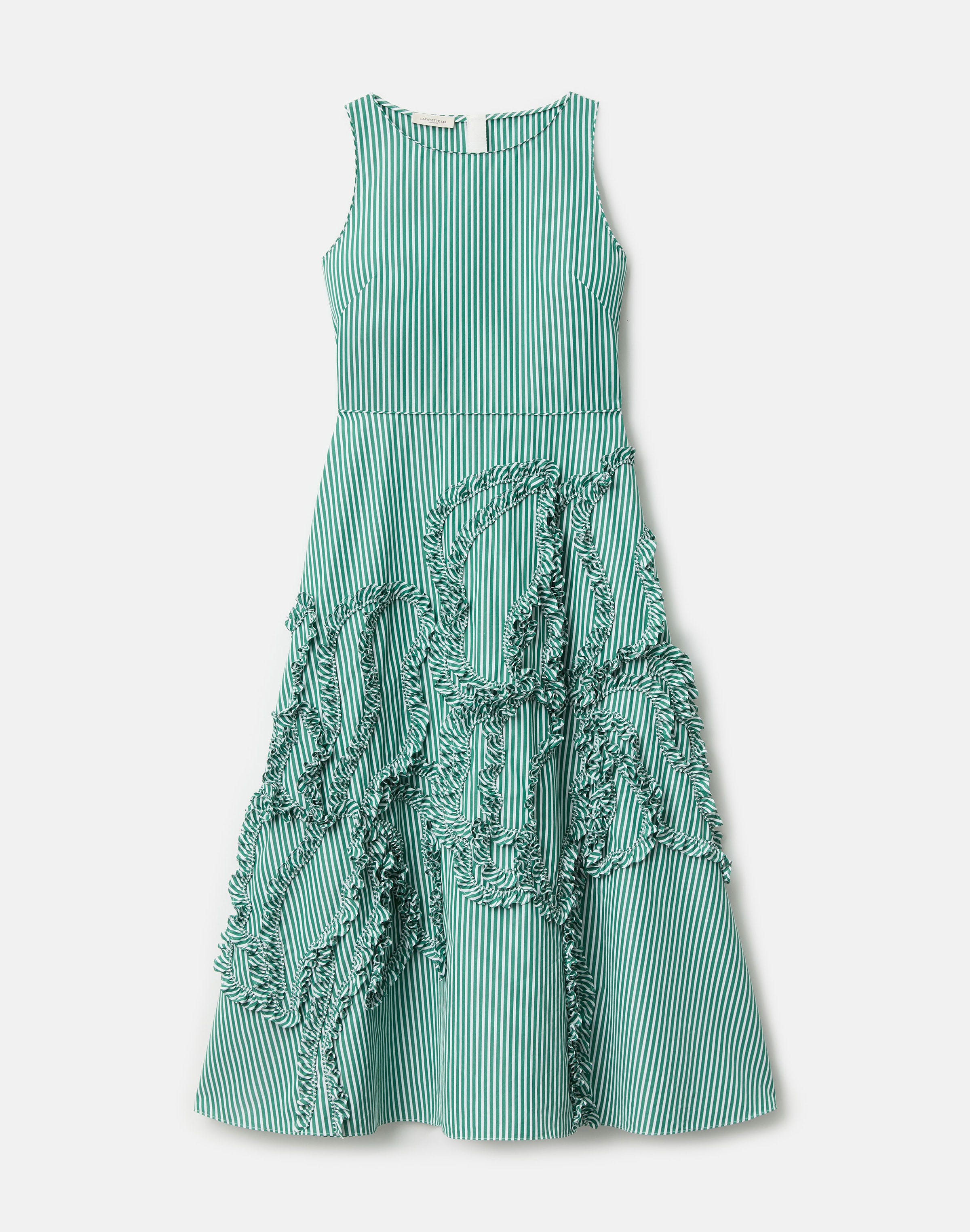 Striped Cotton Floral Appliqué Midi Dress