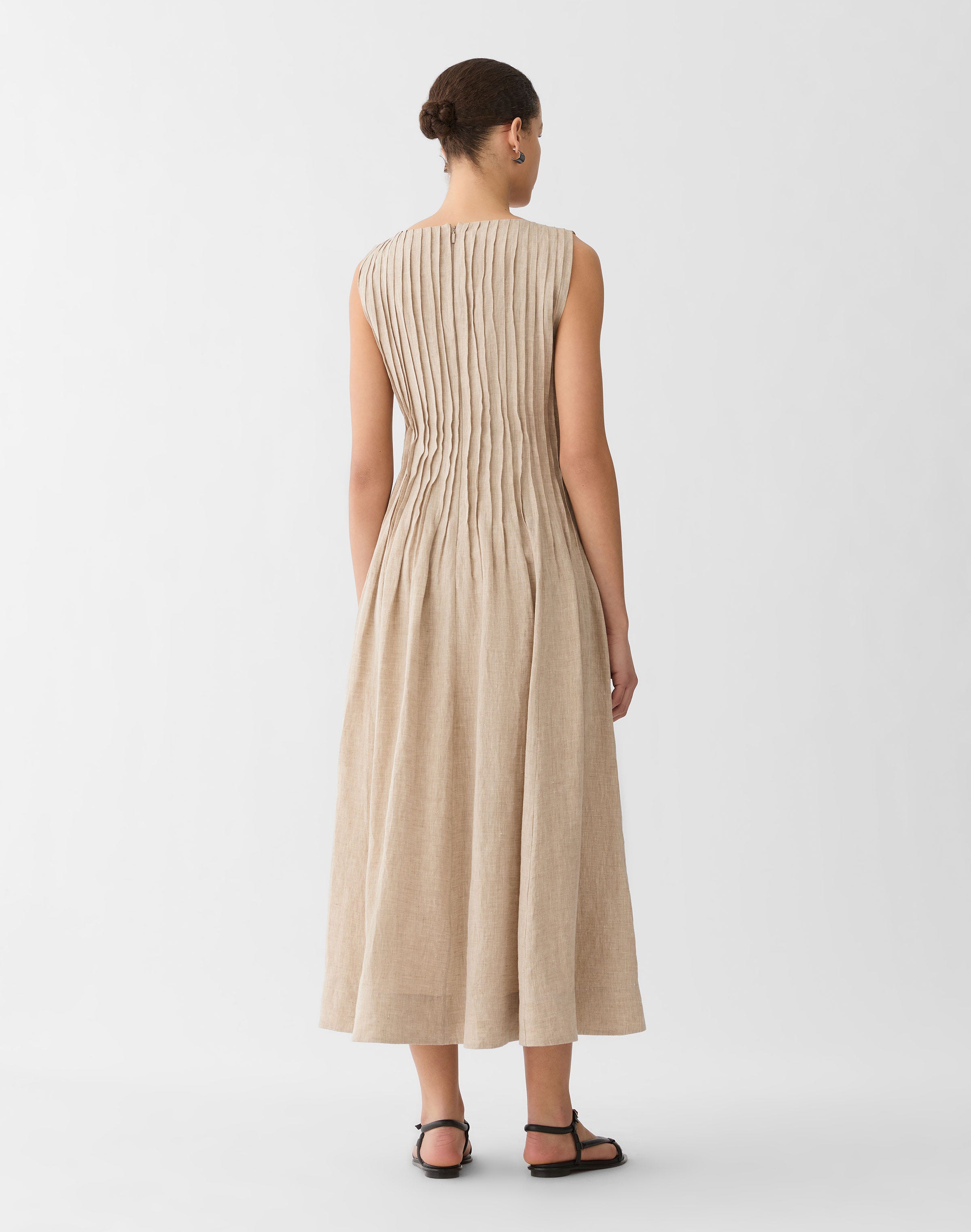 Organic Linen Hand Pintucked Midi Dress