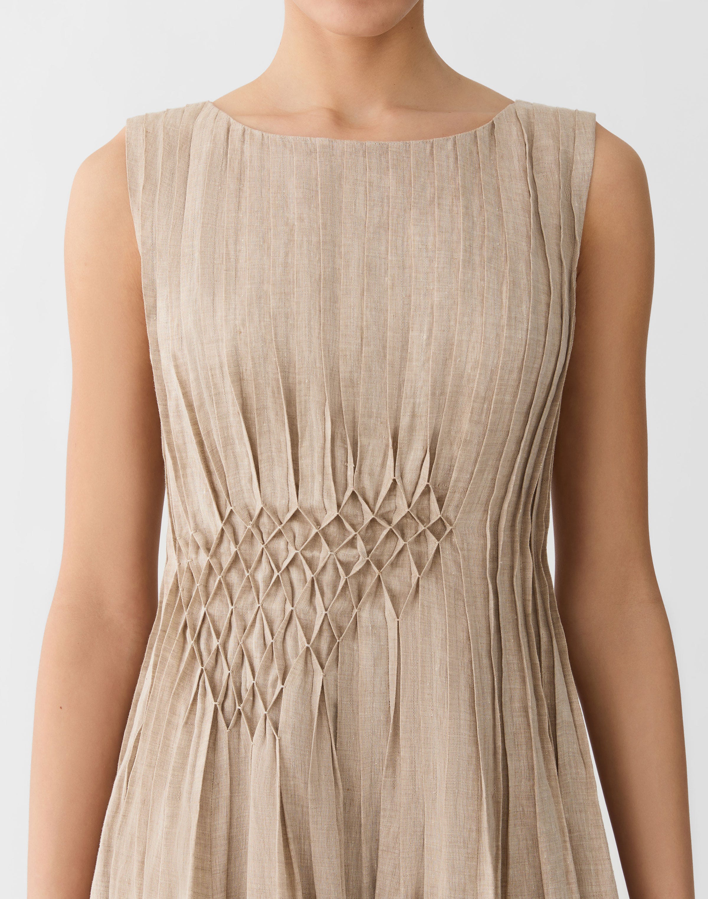 Organic Linen Hand Pintucked Midi Dress