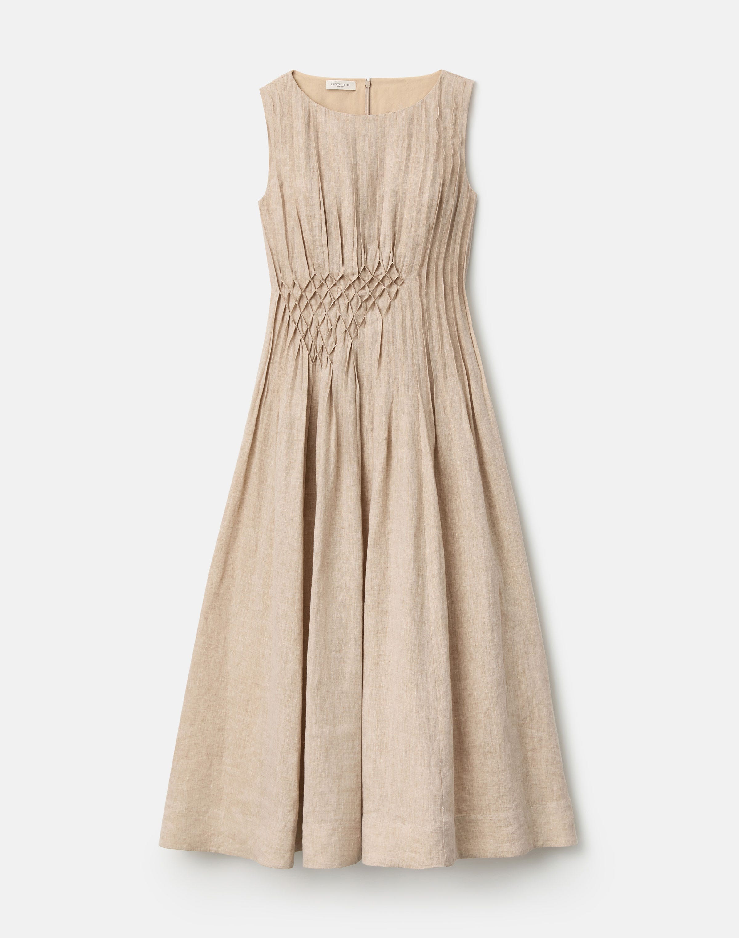 Organic Linen Hand Pintucked Midi Dress