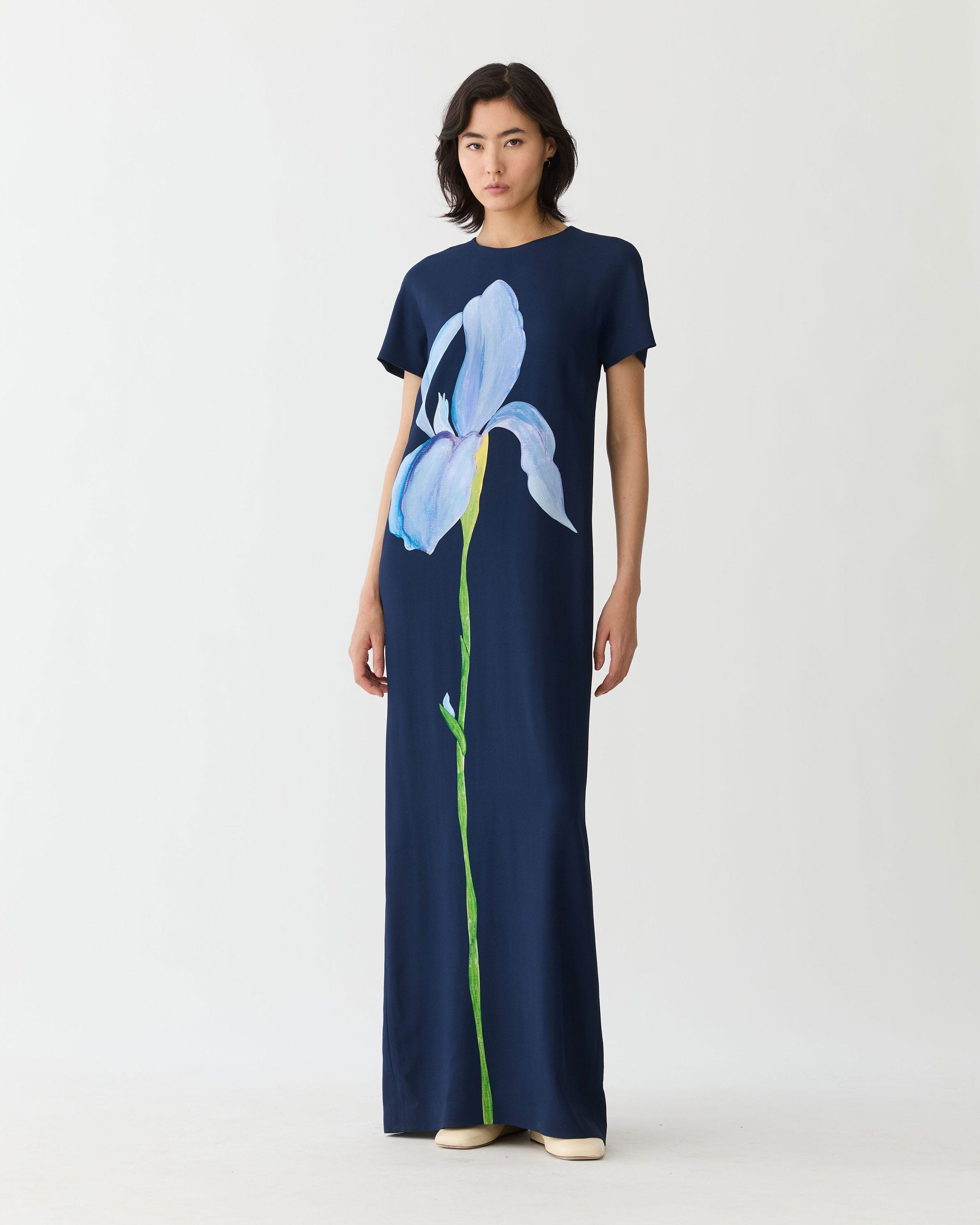 Iris Print Viscose Cady Gown