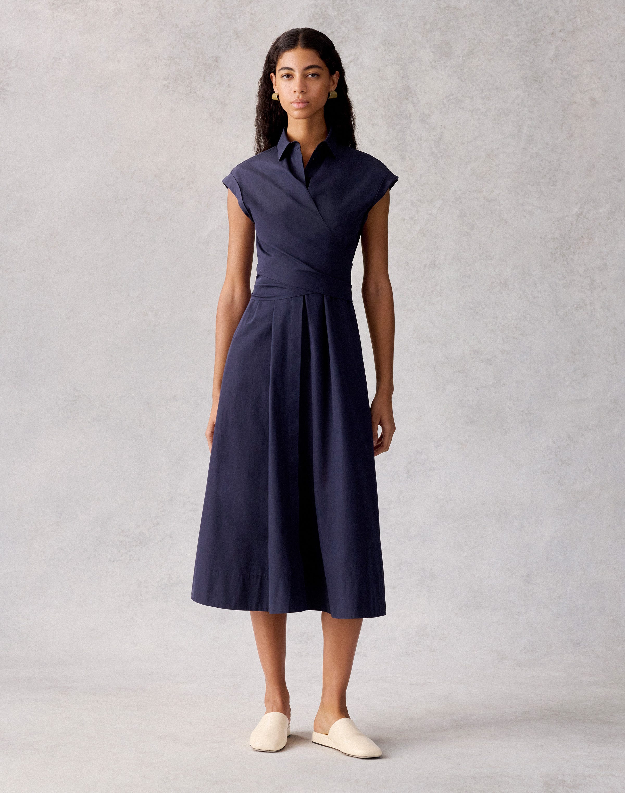 Petite Organic Cotton Poplin Wrap Shirtdress