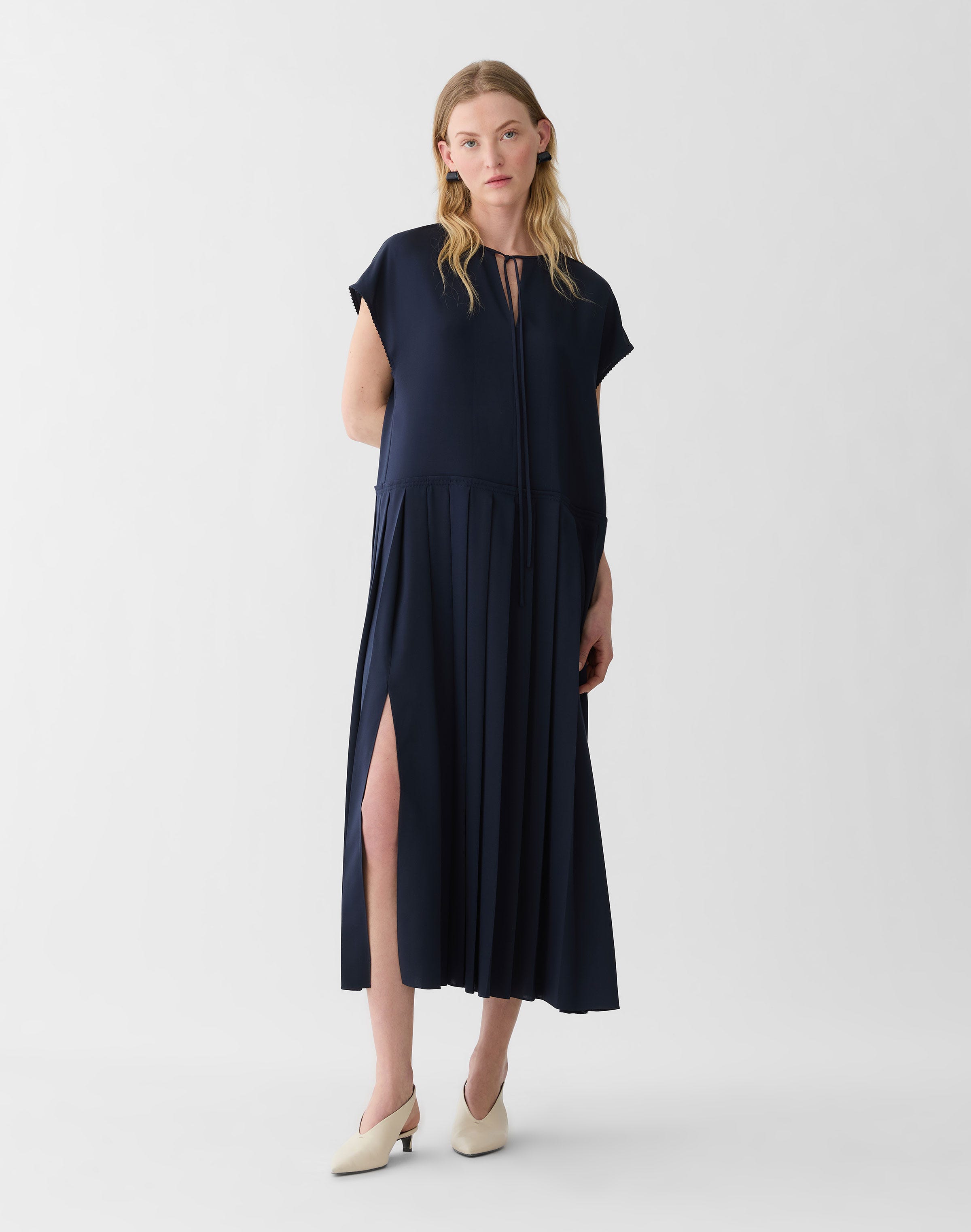 Organic Silk Stretch Georgette Pleated Dress