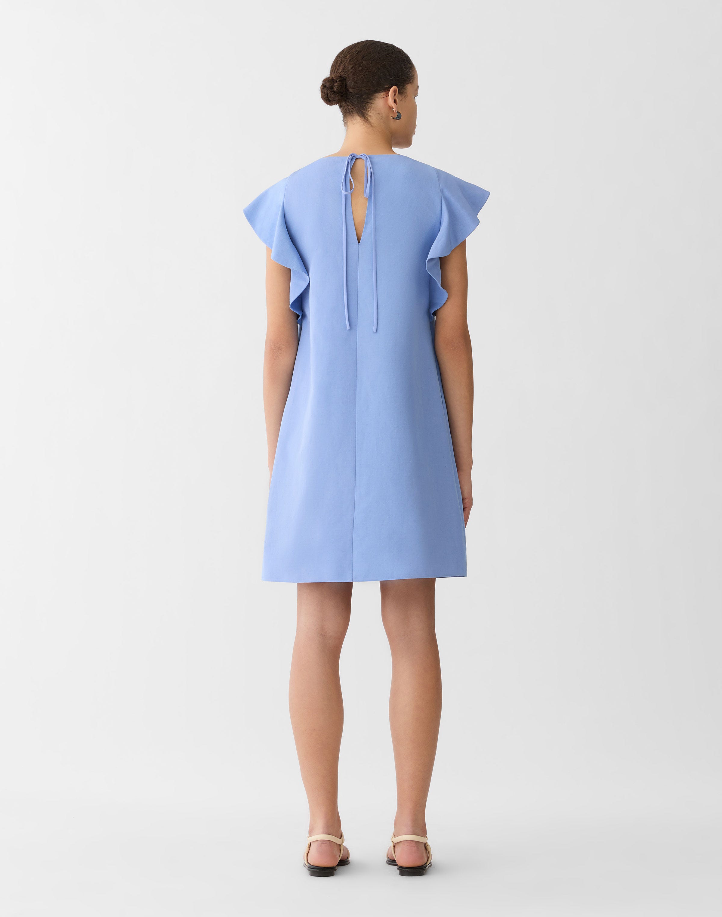 Silk-Linen Flutter Sleeve Dress
