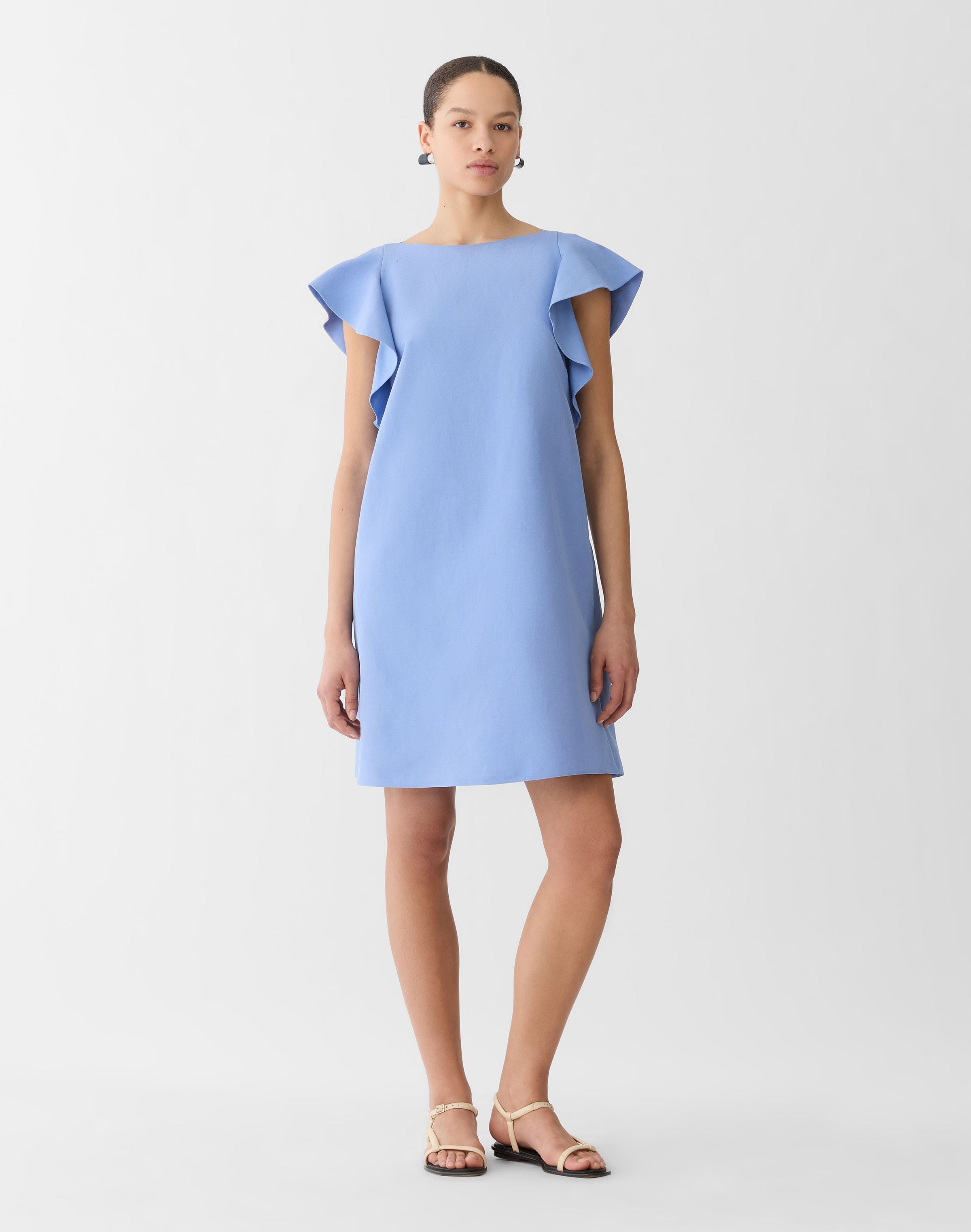 Silk-Linen Flutter Sleeve Dress