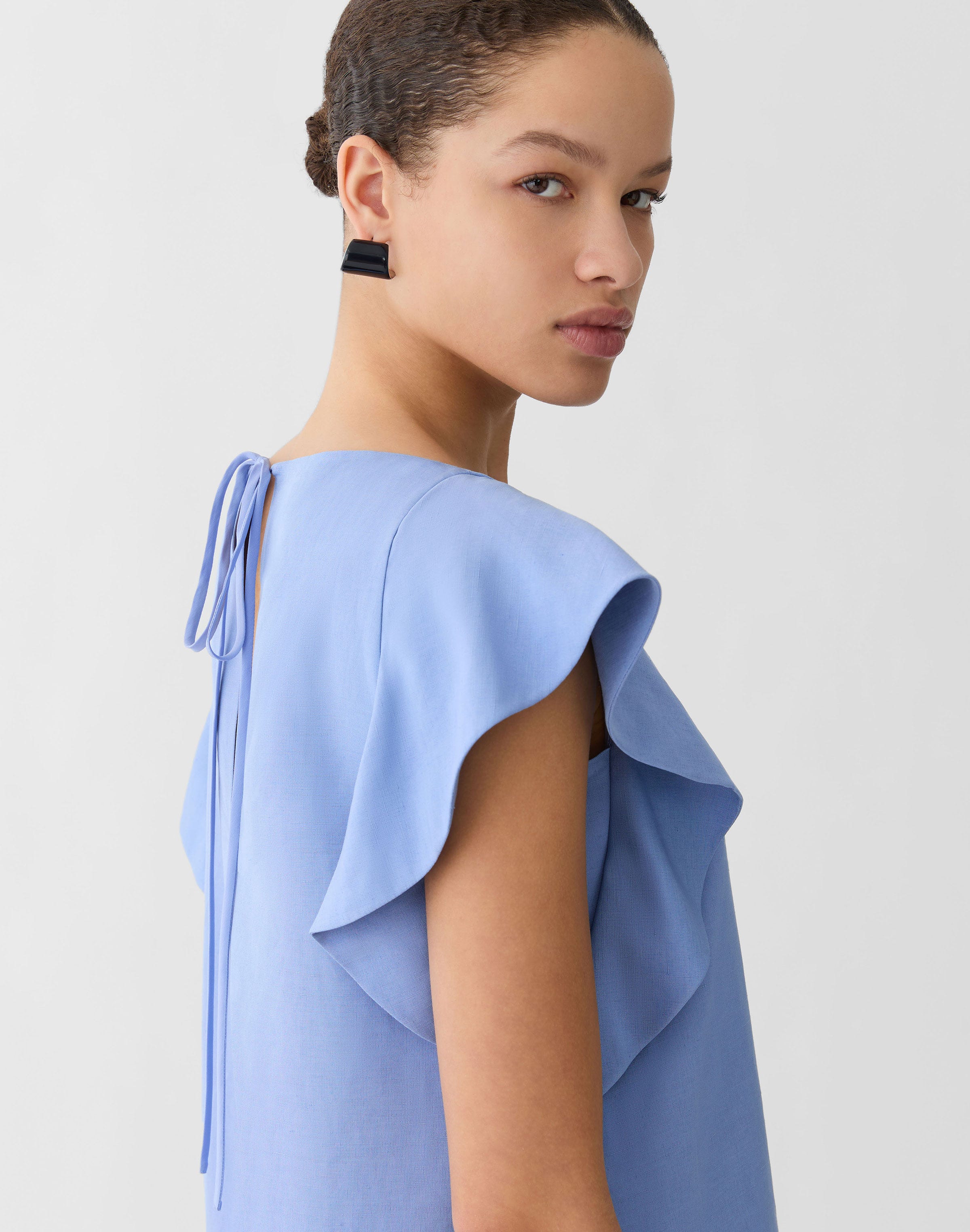 Silk-Linen Flutter Sleeve Dress