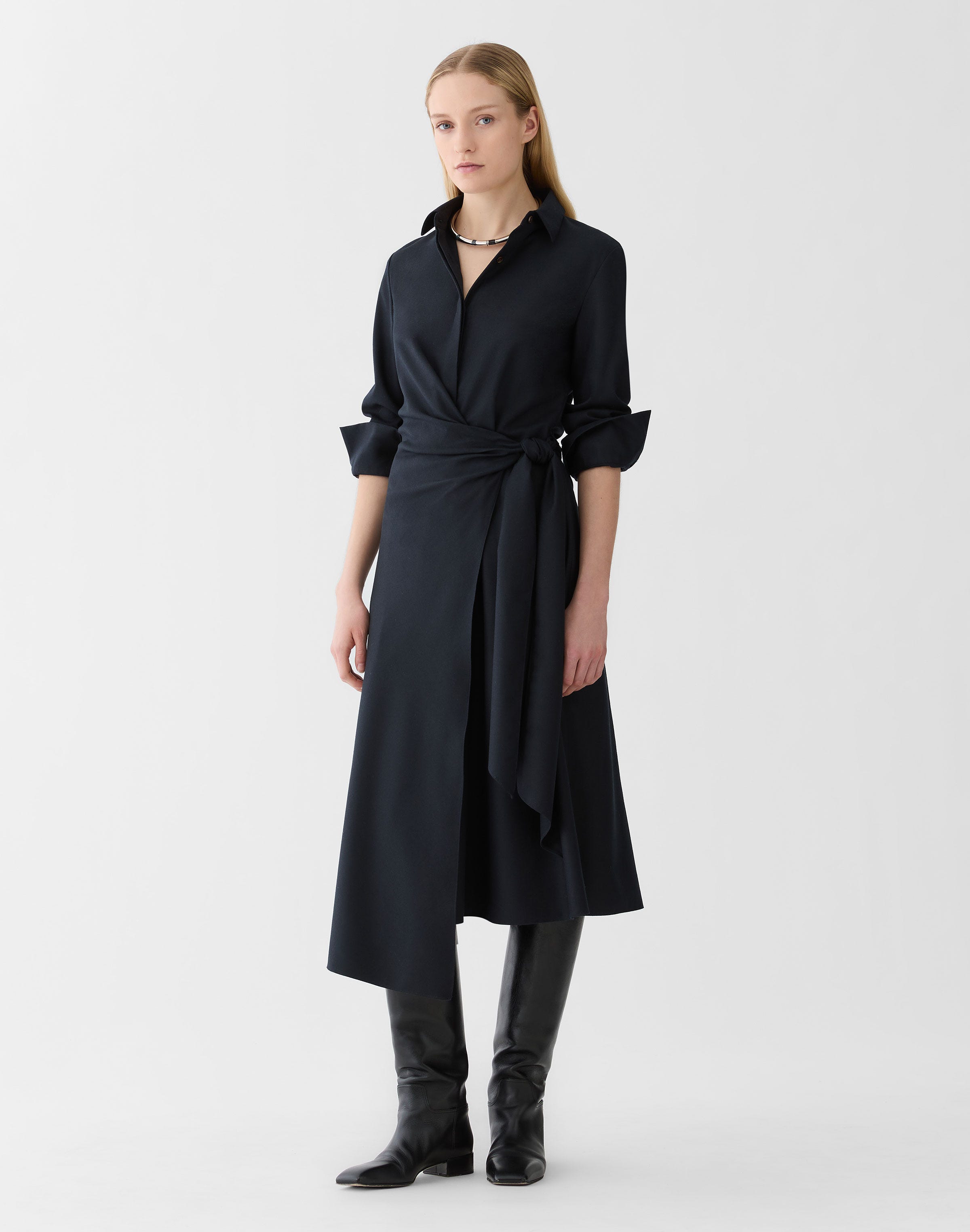 Responsible Brushed Wool Wrap Shirtdress