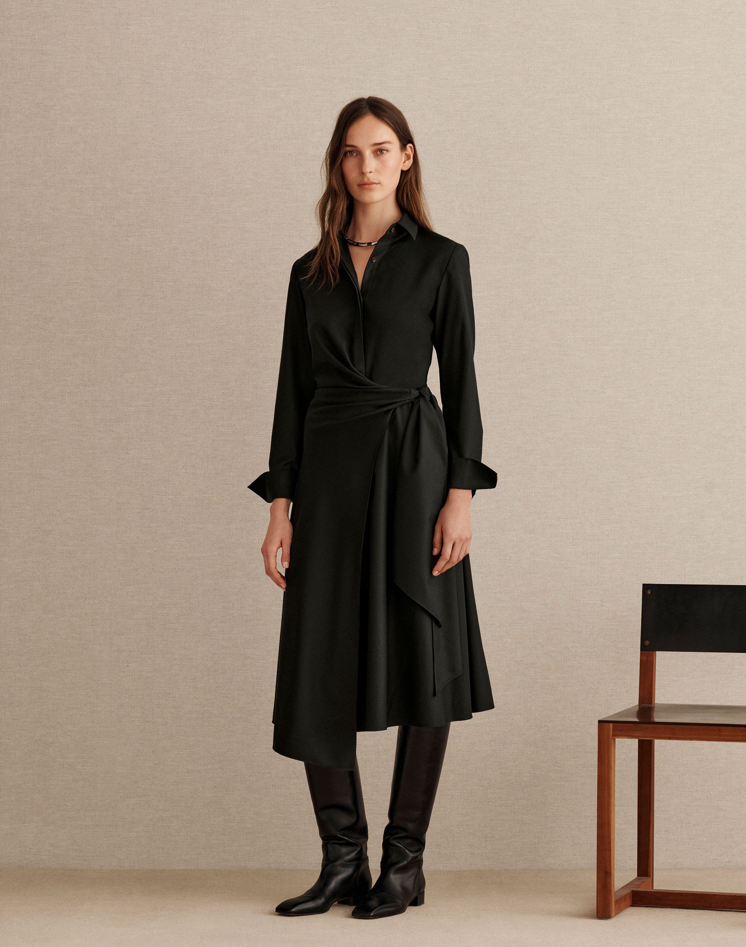 Responsible Brushed Wool Wrap Shirtdress