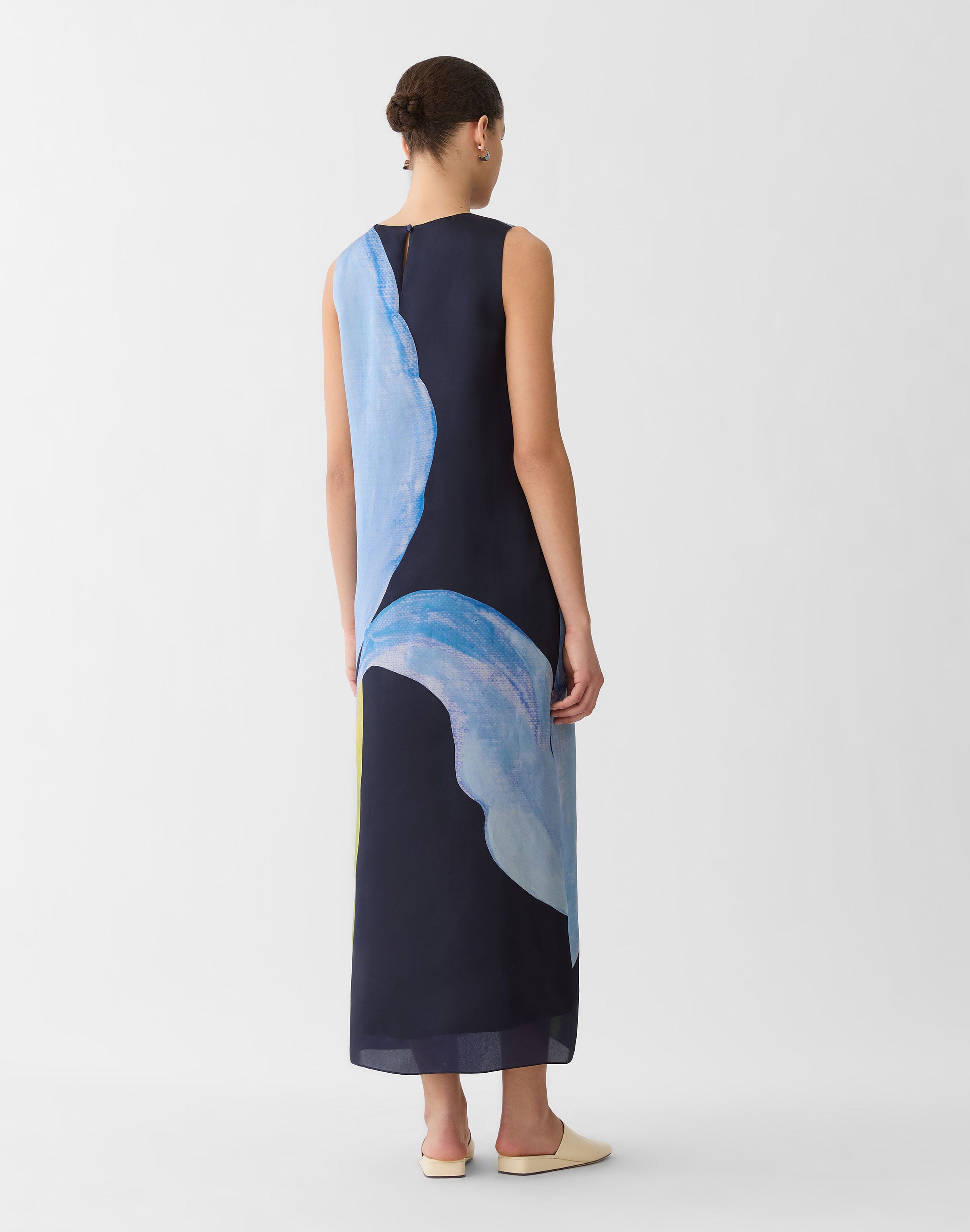 Iris Print Silk Organza Maxi Dess