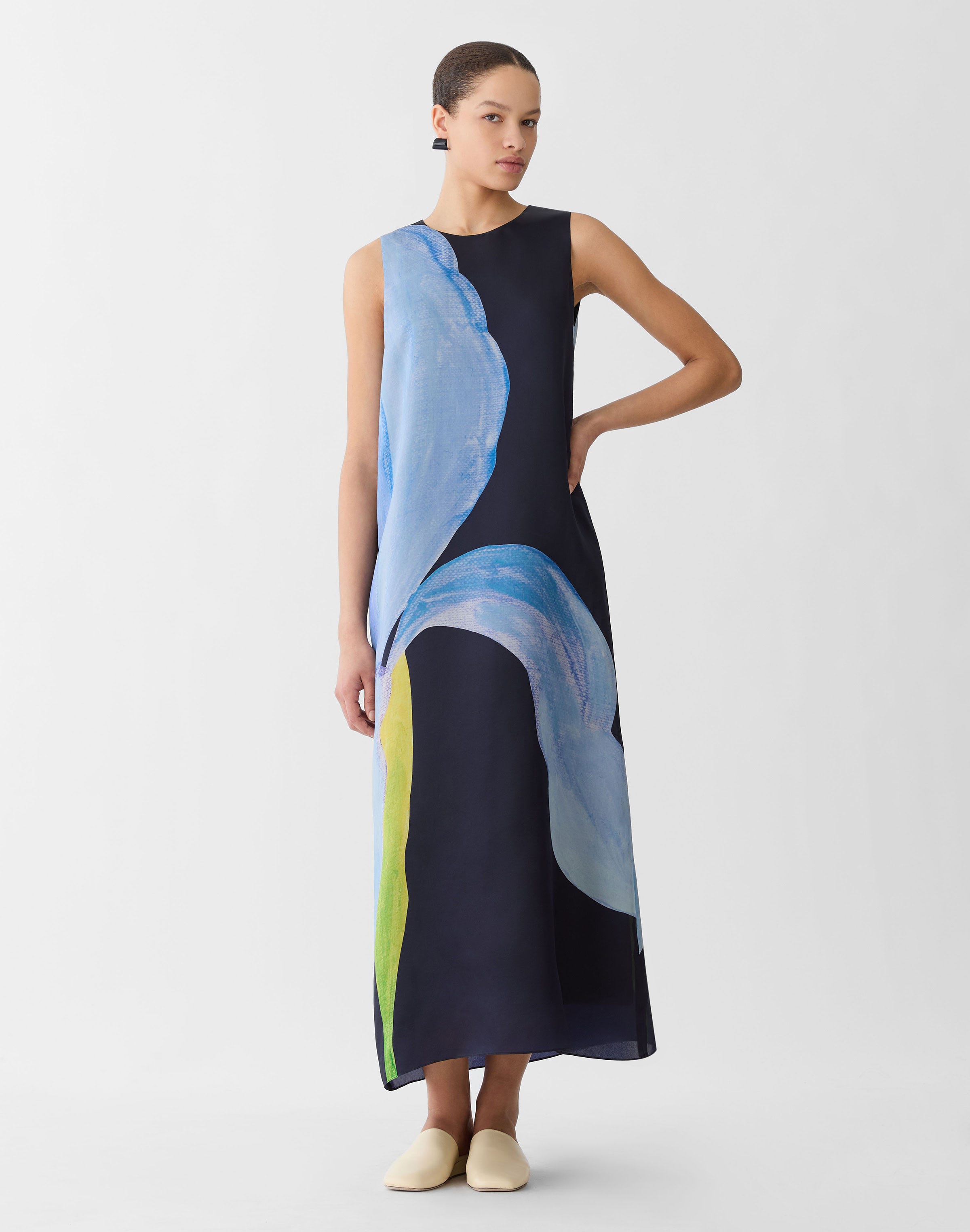Iris Print Silk Organza Maxi Dess