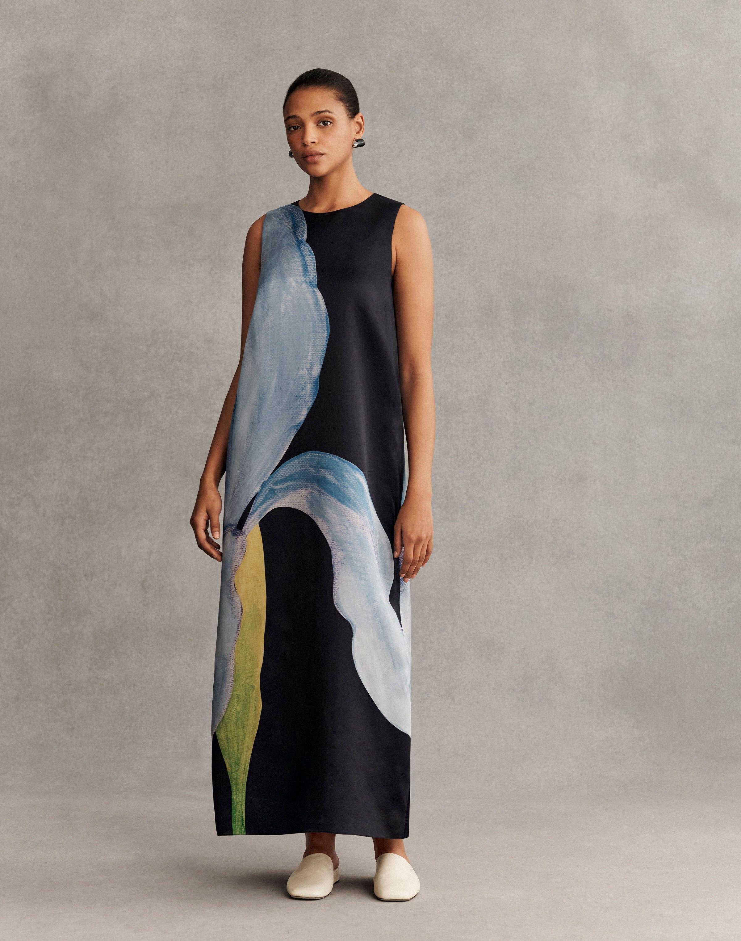 Iris Print Silk Organza Maxi Dess