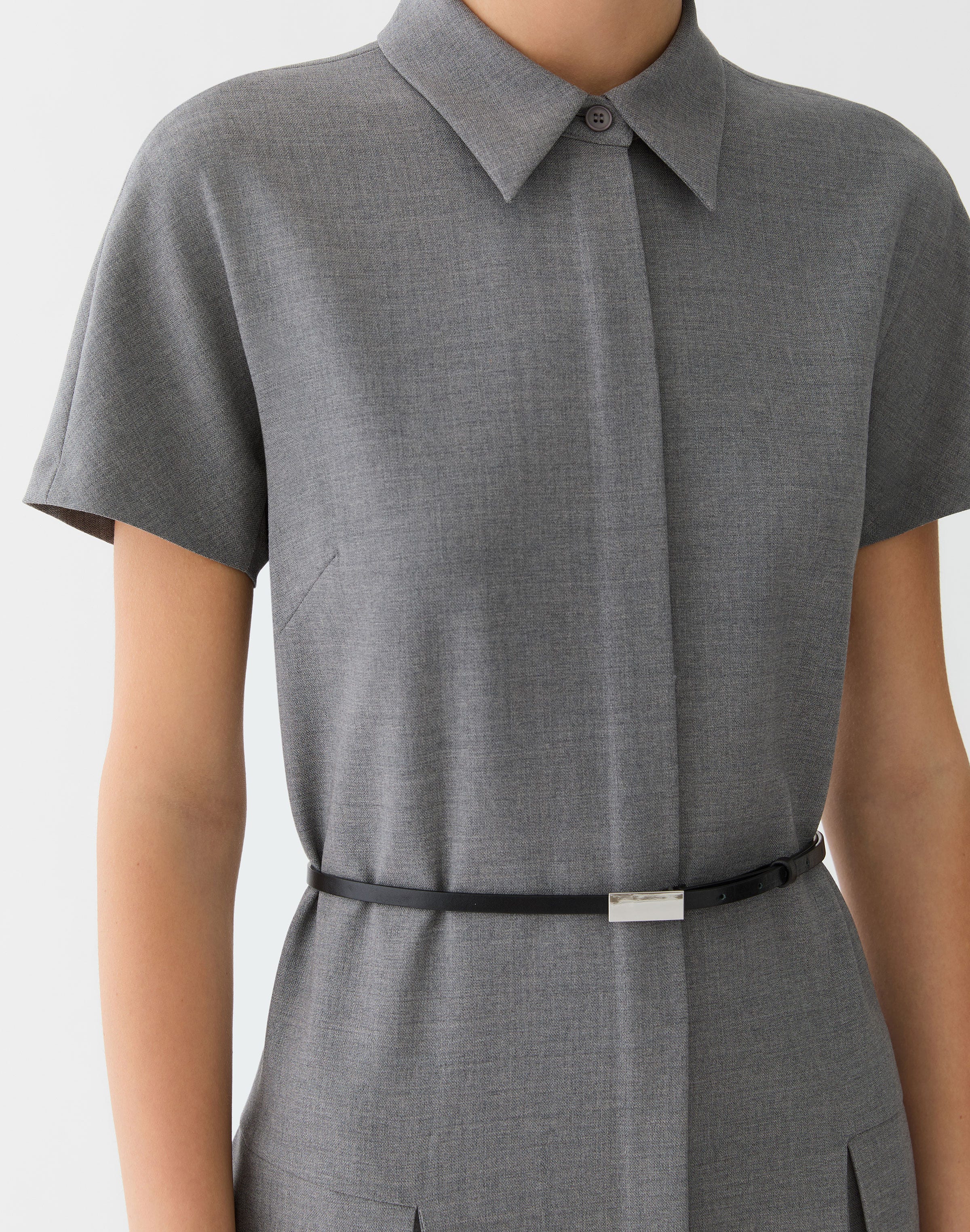 Responsible Stretch Wool Belted Pleated Dress