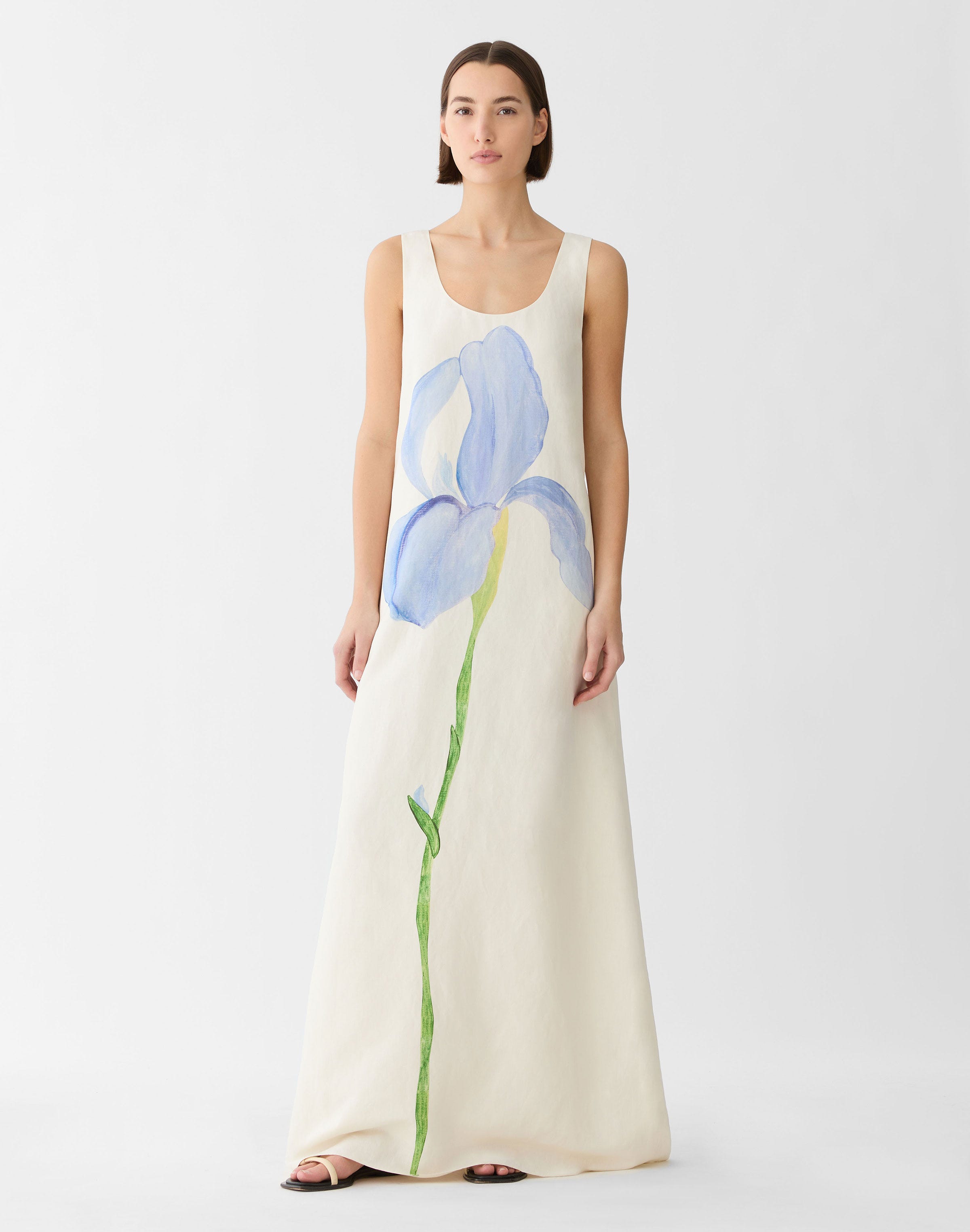 Iris Print Silk-Linen Gown