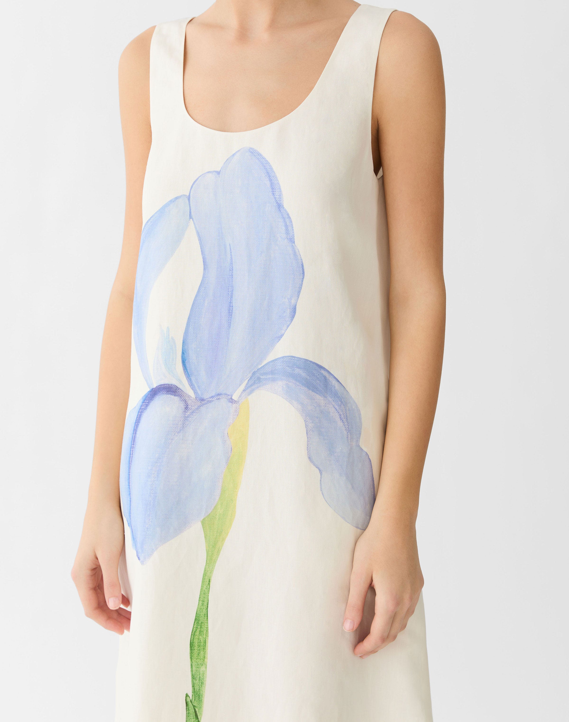 Iris Print Silk-Linen Gown