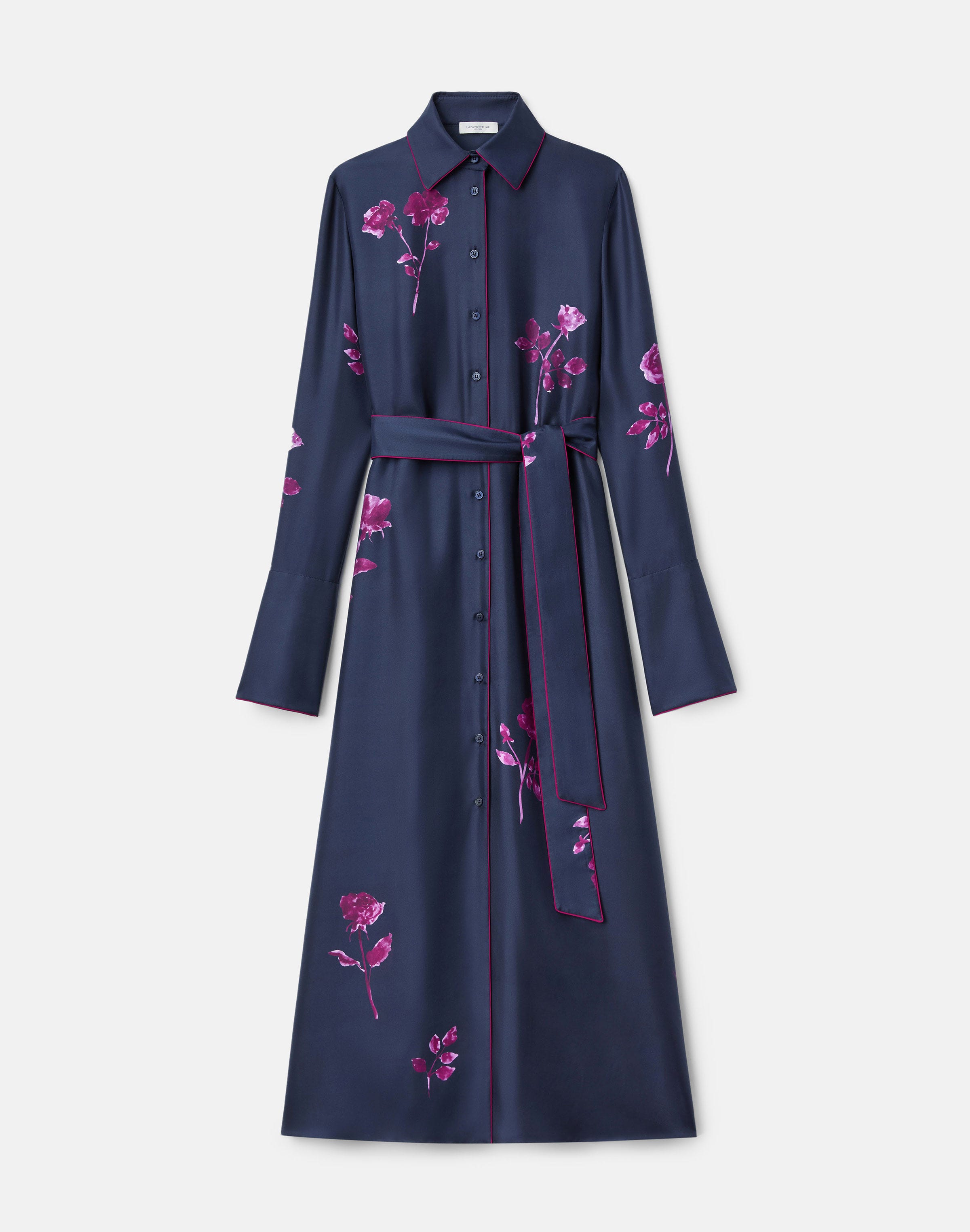 Petite Rose Print SilkTwill Belted Shirtdress
