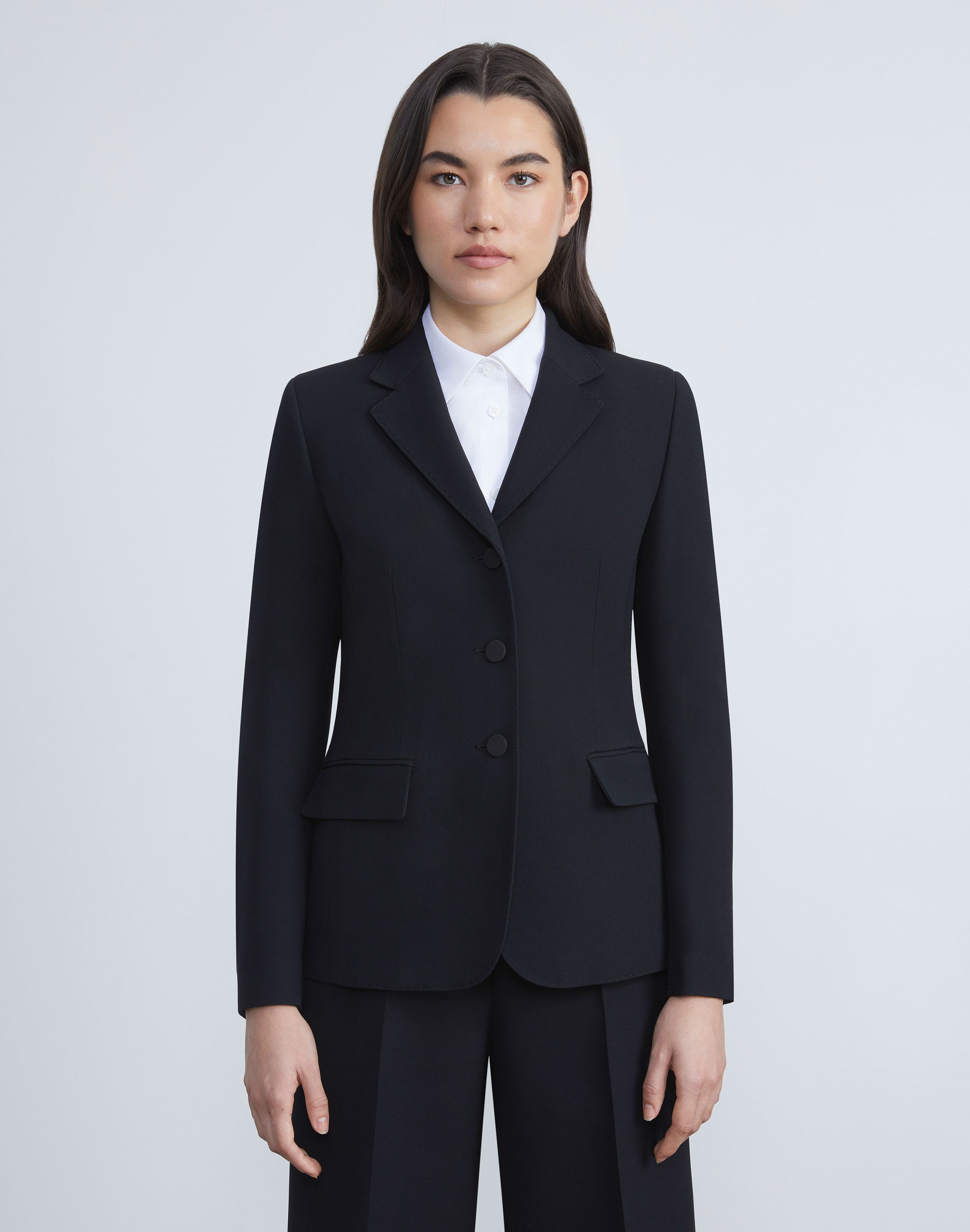 Plus-Size Wool-Silk Crepe Three-Button Academy Blazer