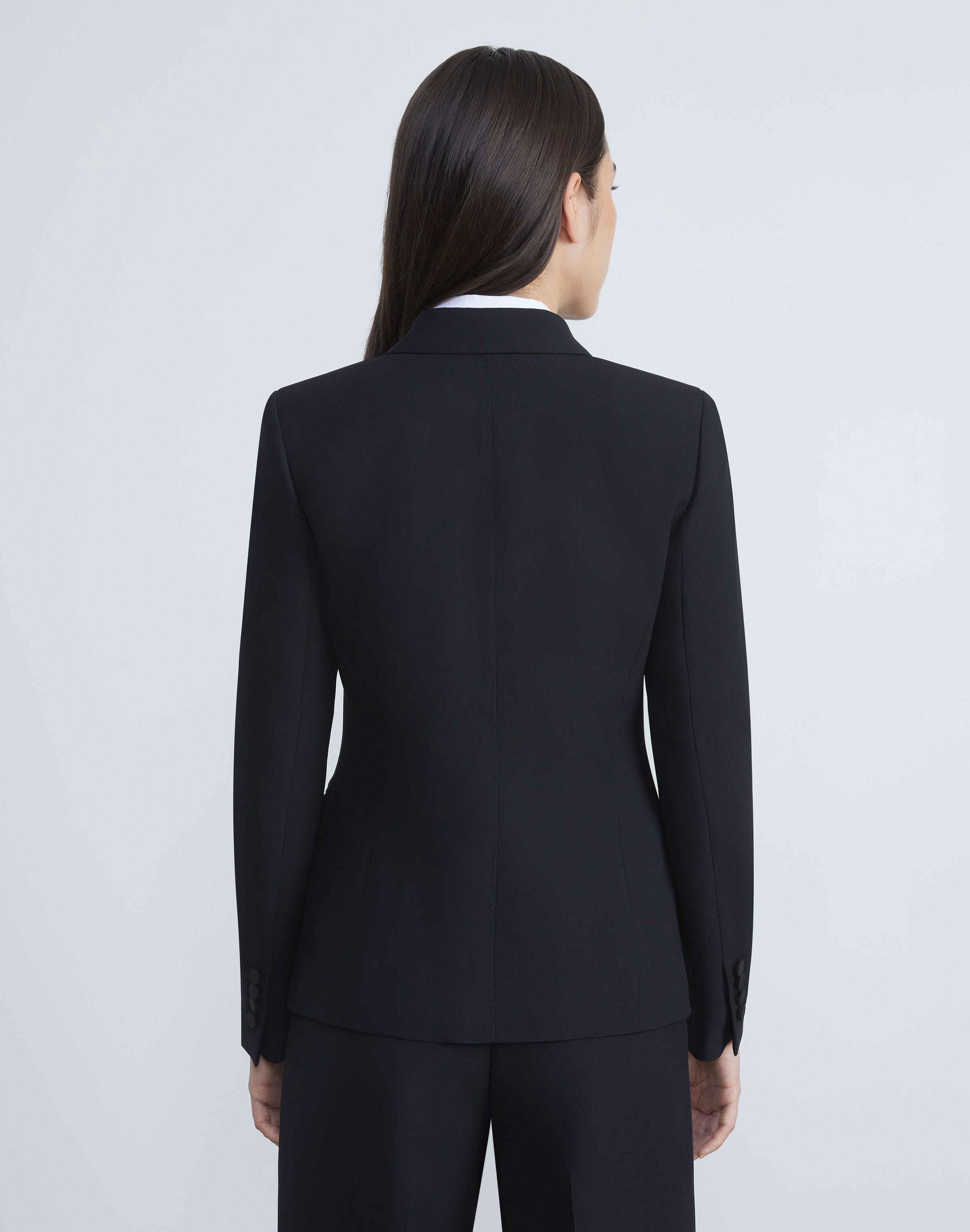 Plus-Size Wool-Silk Crepe Three-Button Academy Blazer
