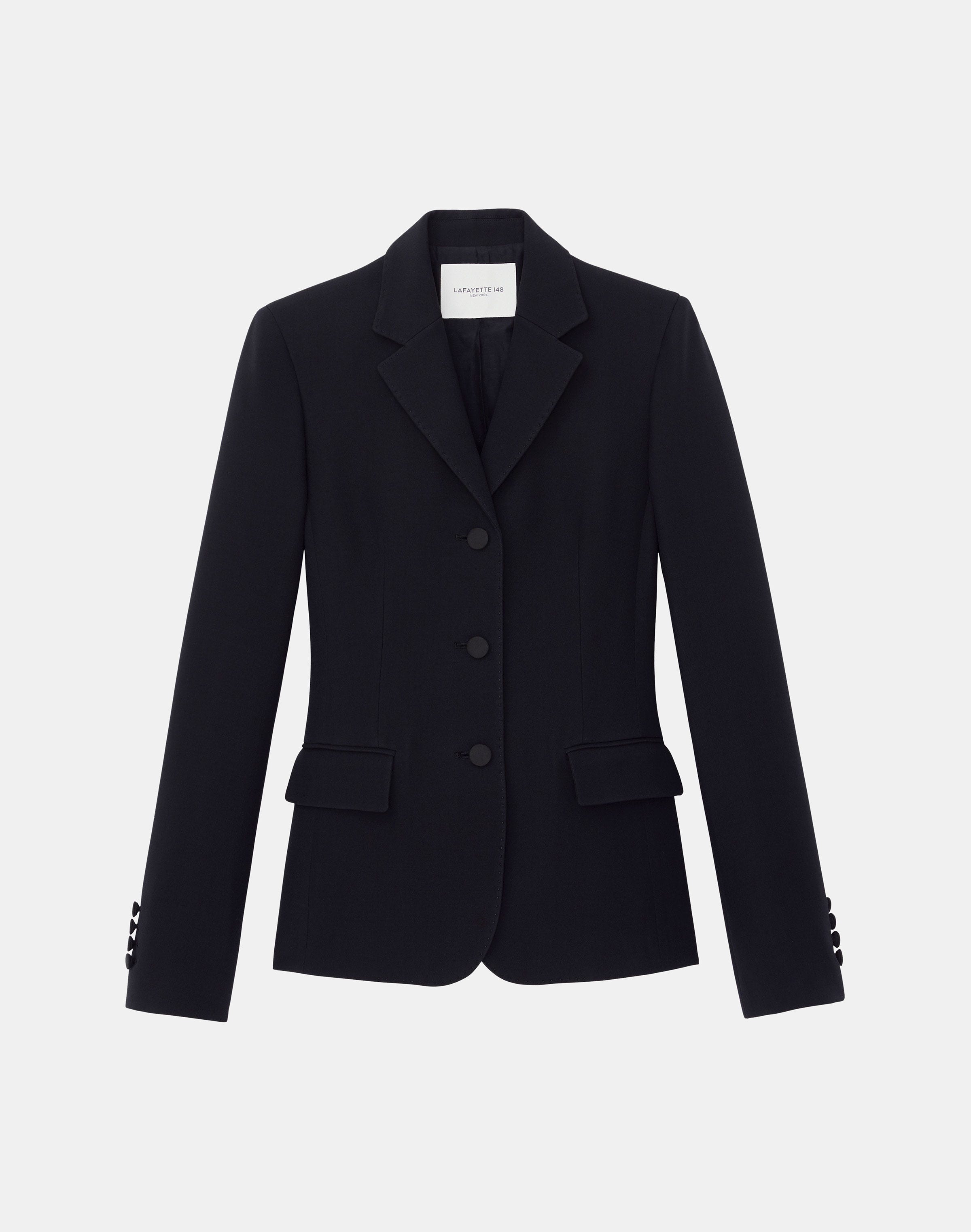 Plus-Size Wool-Silk Crepe Three-Button Academy Blazer