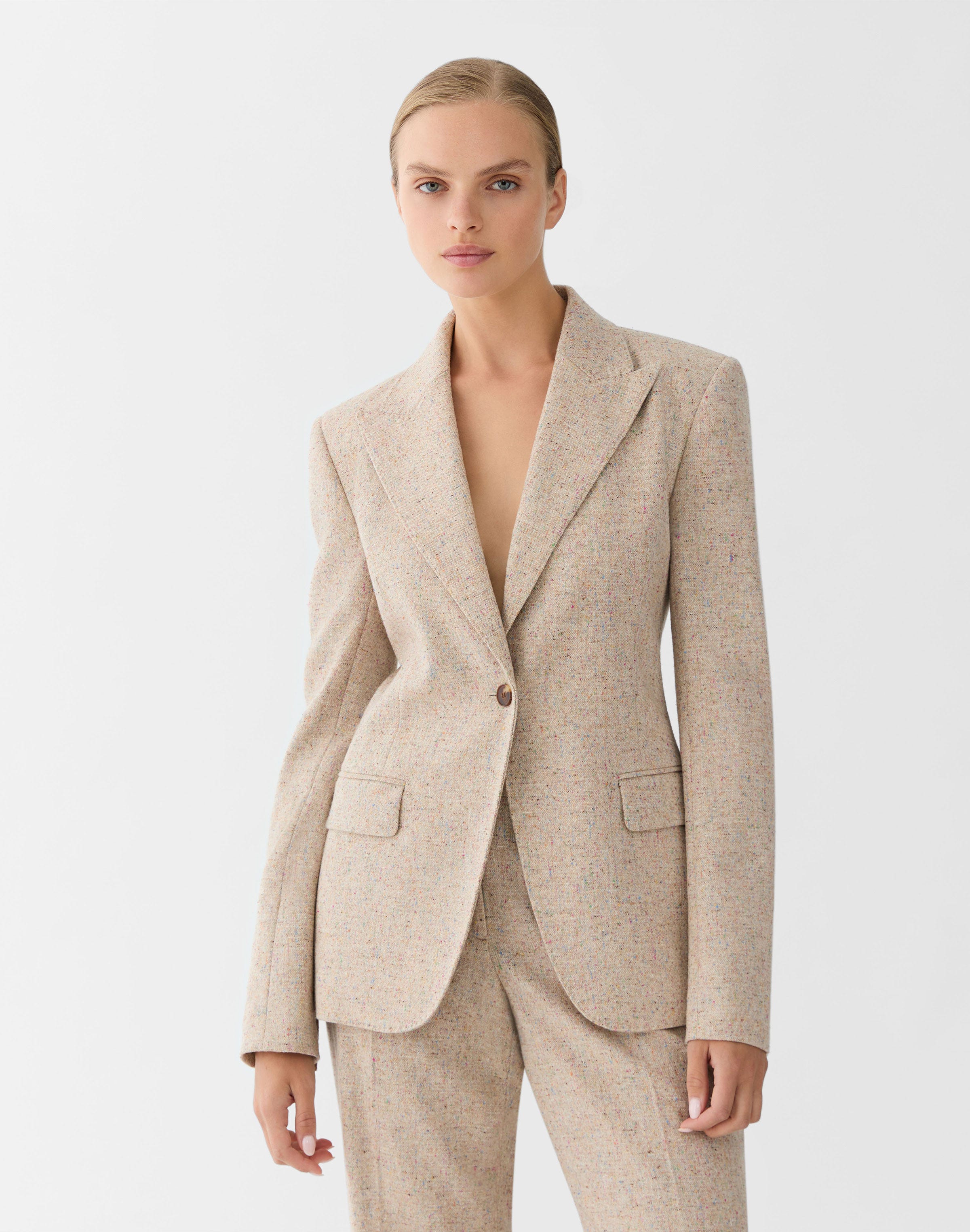 Plus-Size Donegal Tweed Peak Lapel Blazer