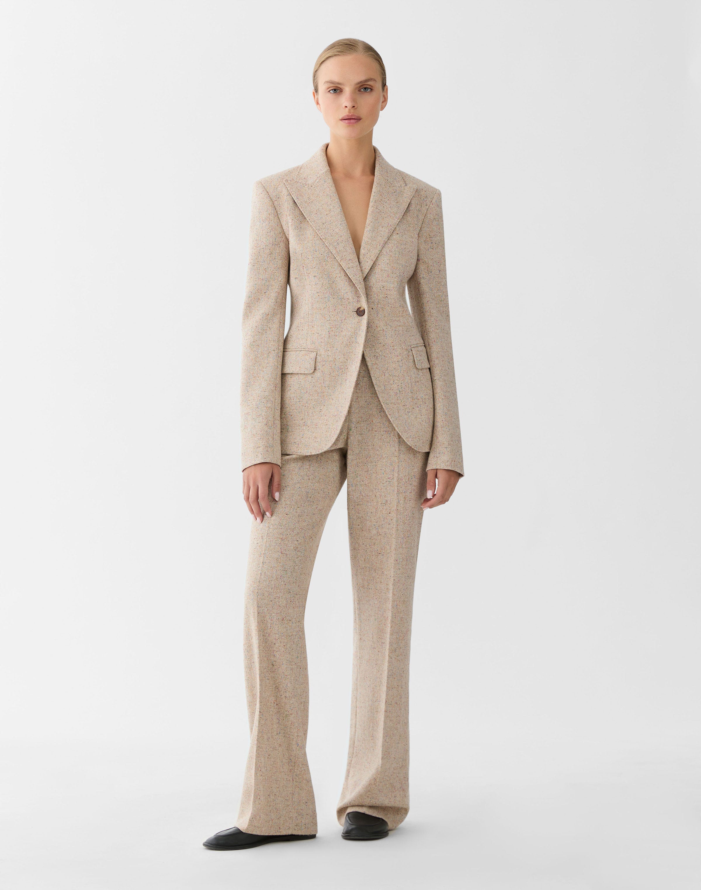 Plus-Size Donegal Tweed Peak Lapel Blazer