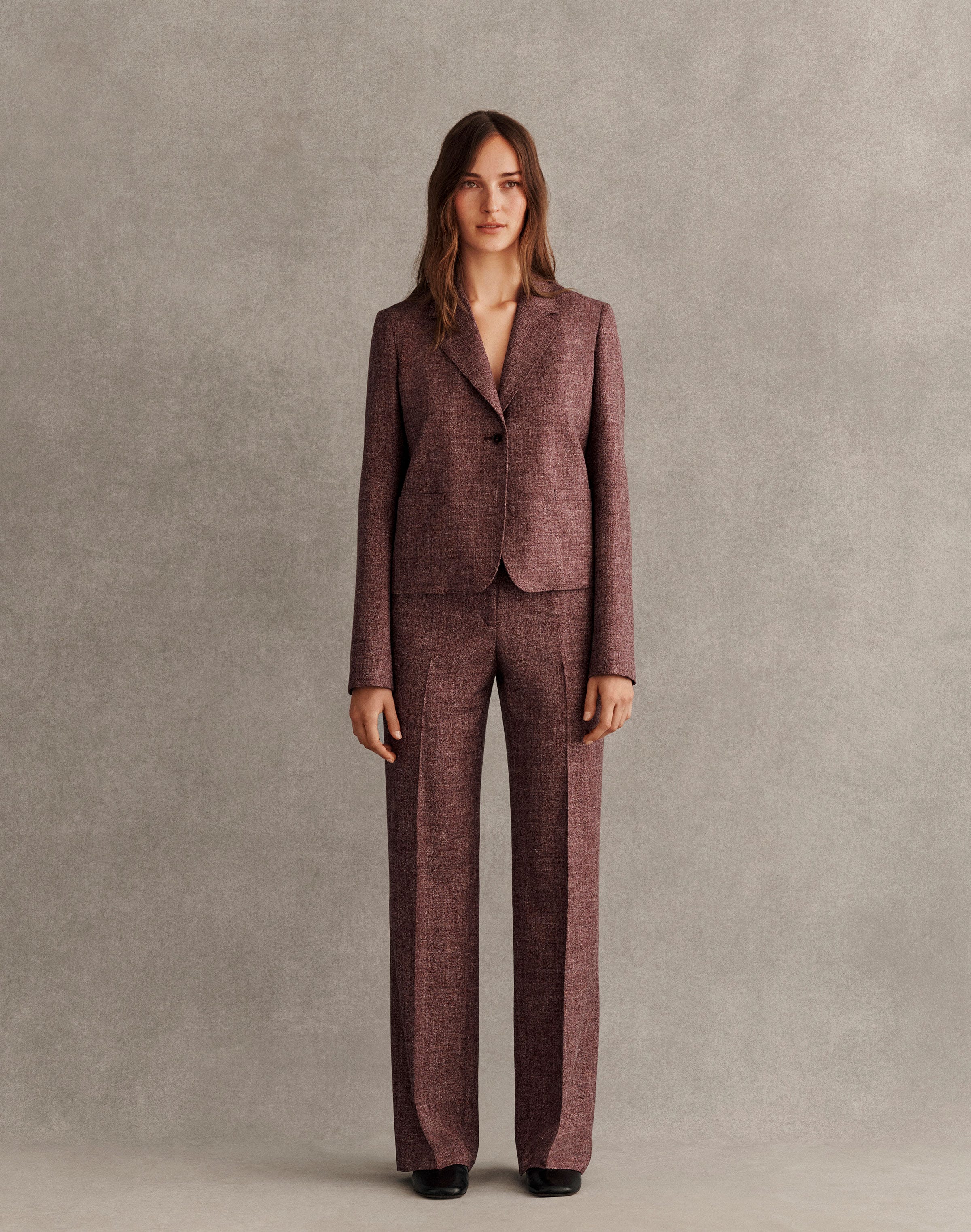Wool Mouliné Cropped Boyfriend Blazer
