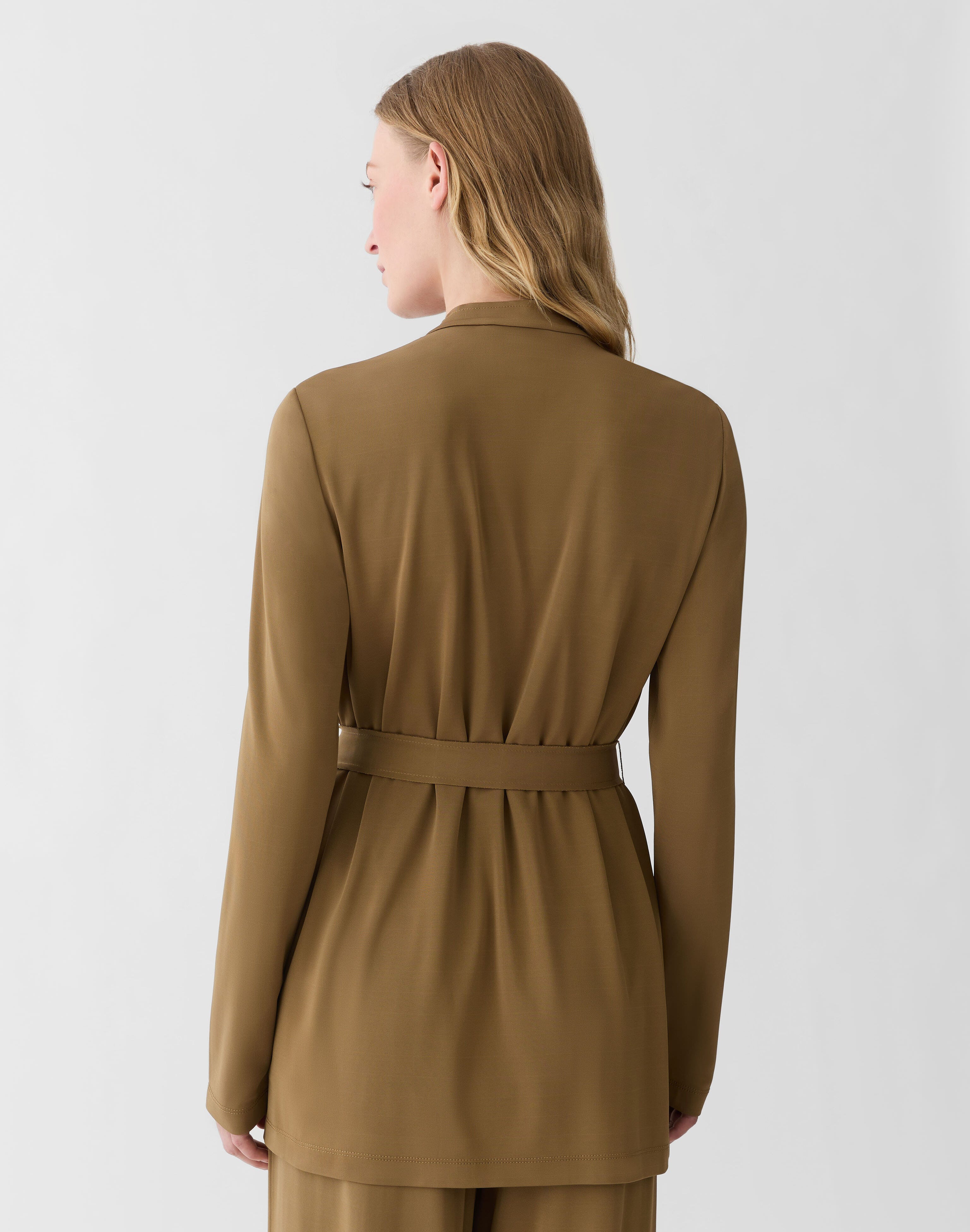 Matte Jersey V-Neck Belted Jacket 