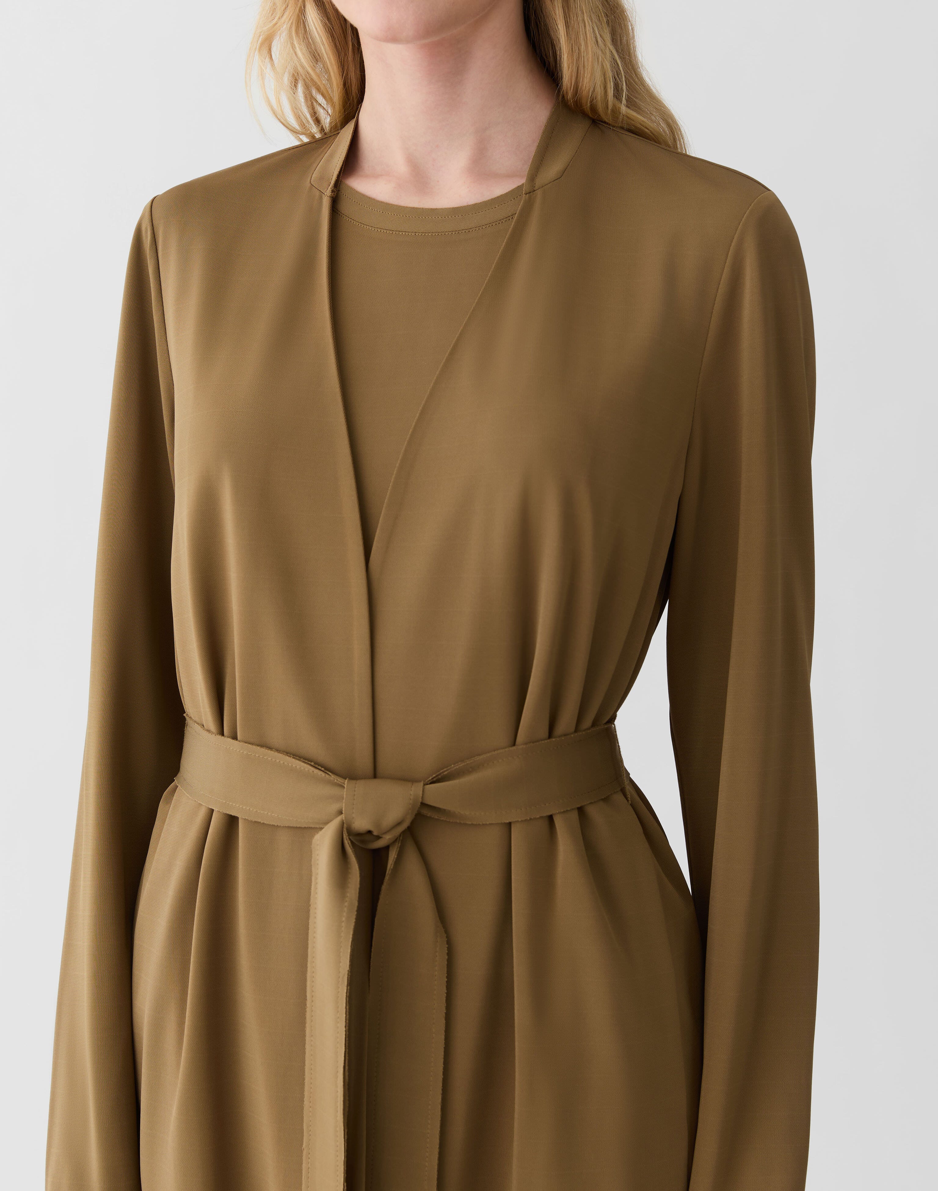 Matte Jersey V-Neck Belted Jacket 