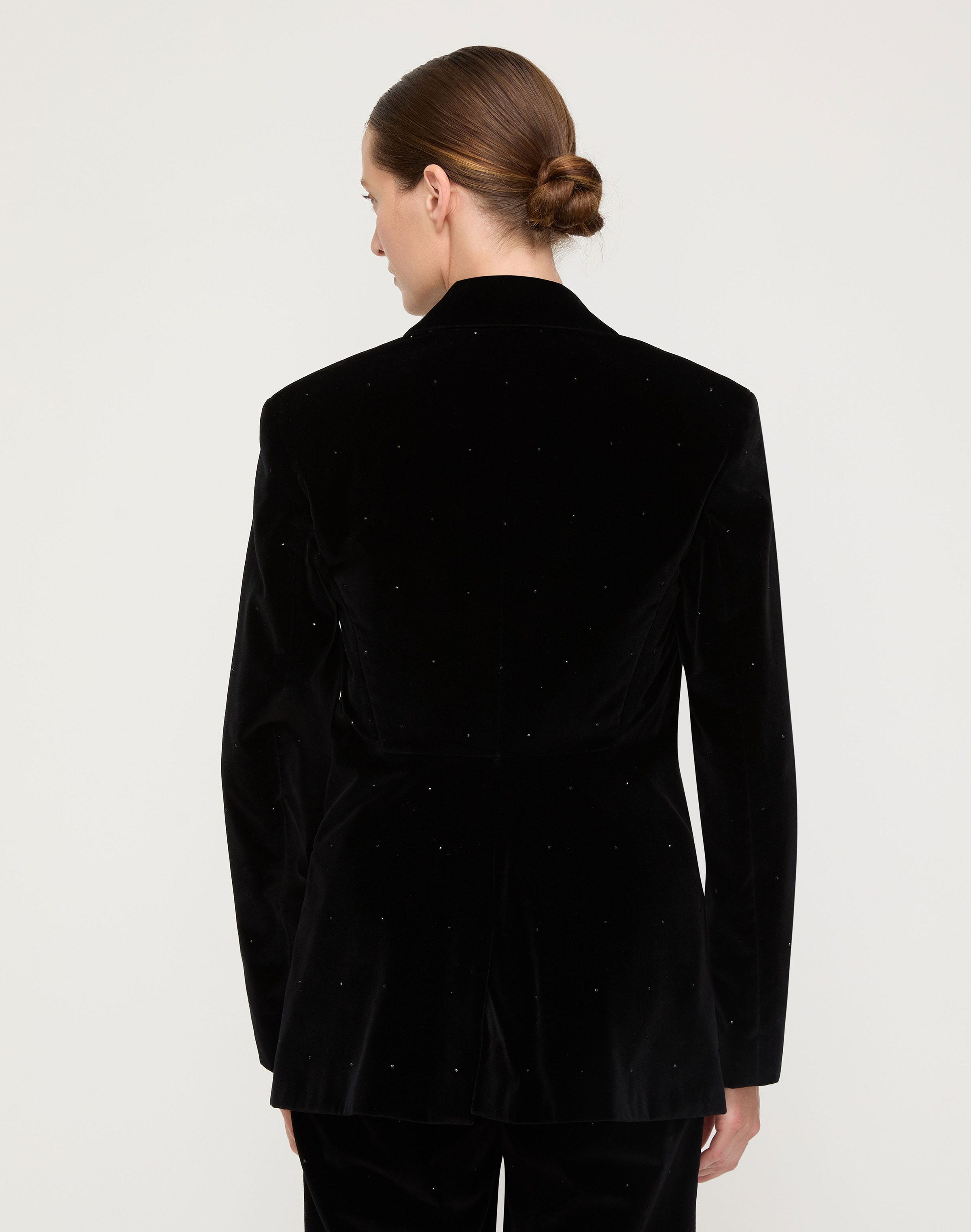 Velvet Crystal Embellished Tuxedo Jacket