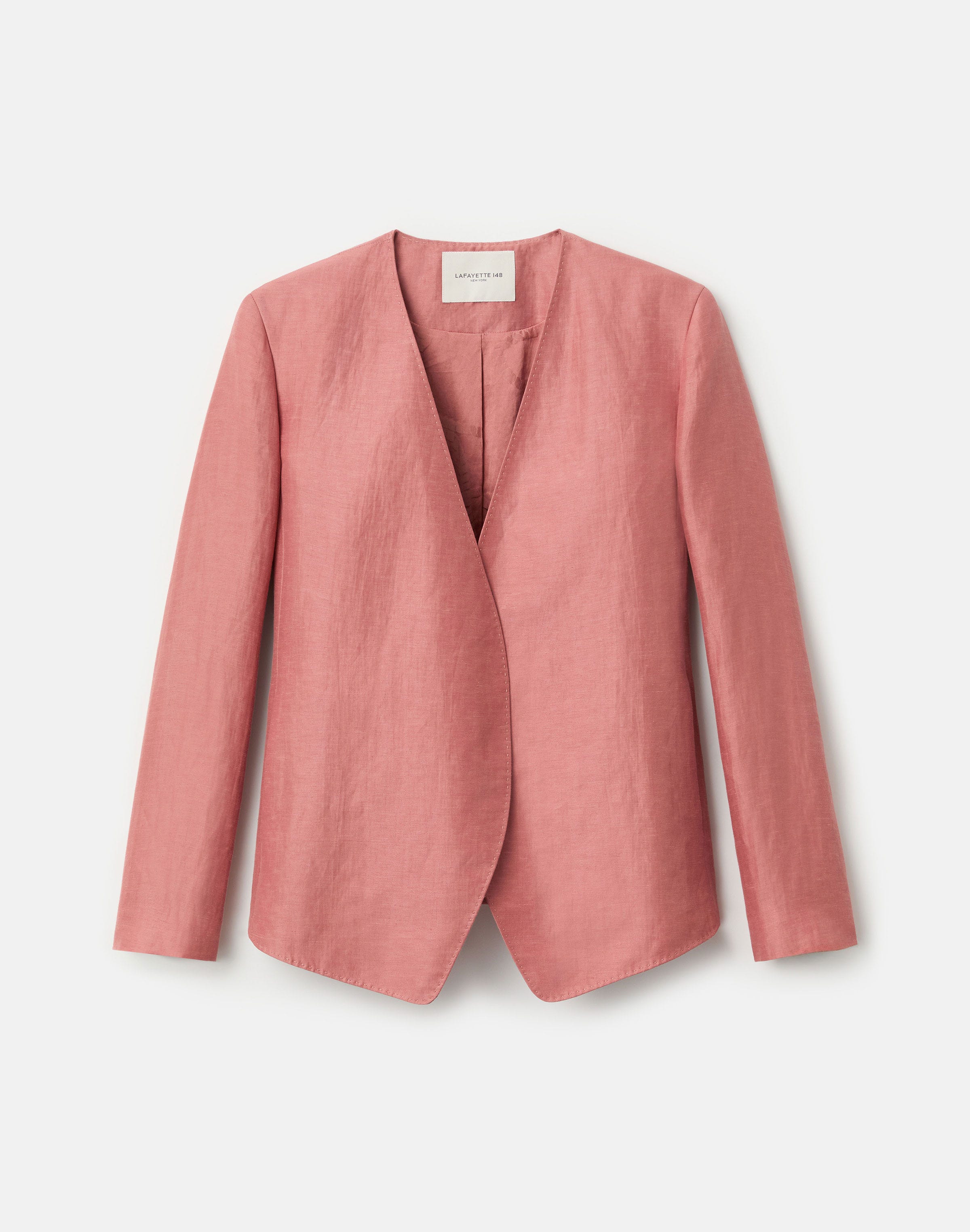 Linen-Viscose Open Front Collarless Blazer