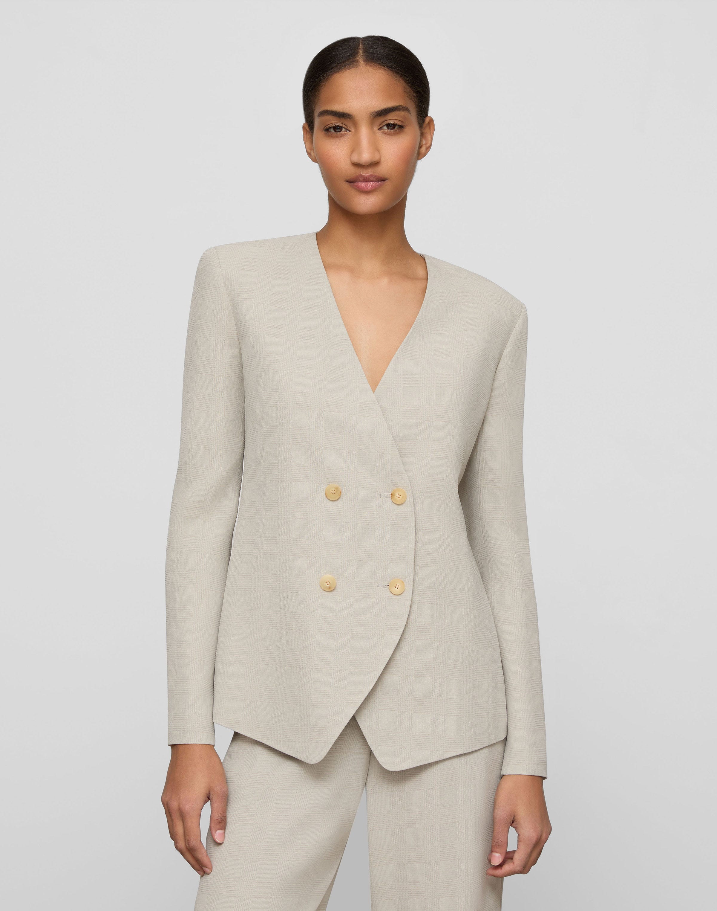 Grid Plaid Crepe Double Breasted Jacket