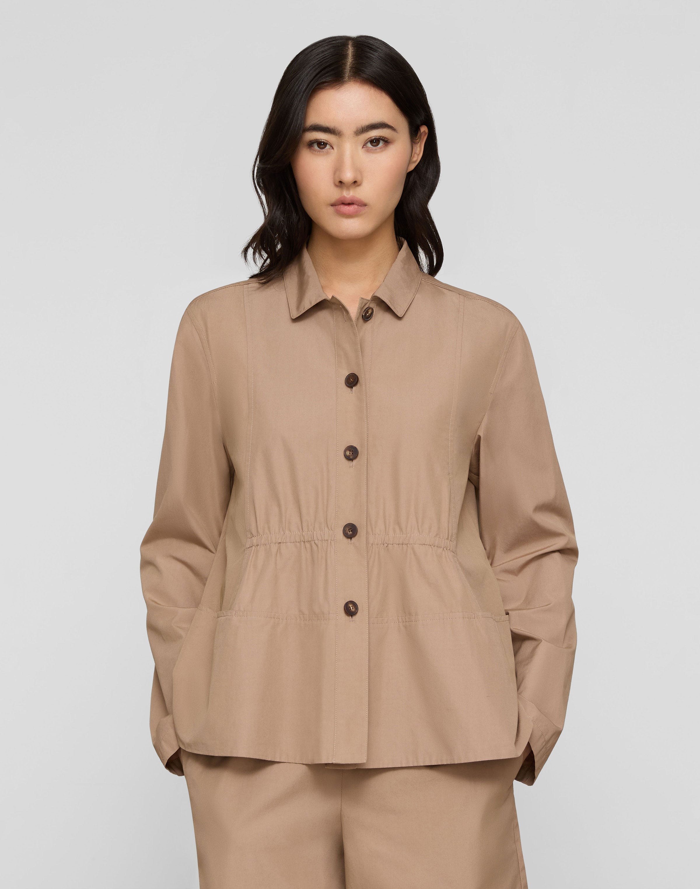 Organic Cotton Poplin Gathered Waist Shirt Jacket