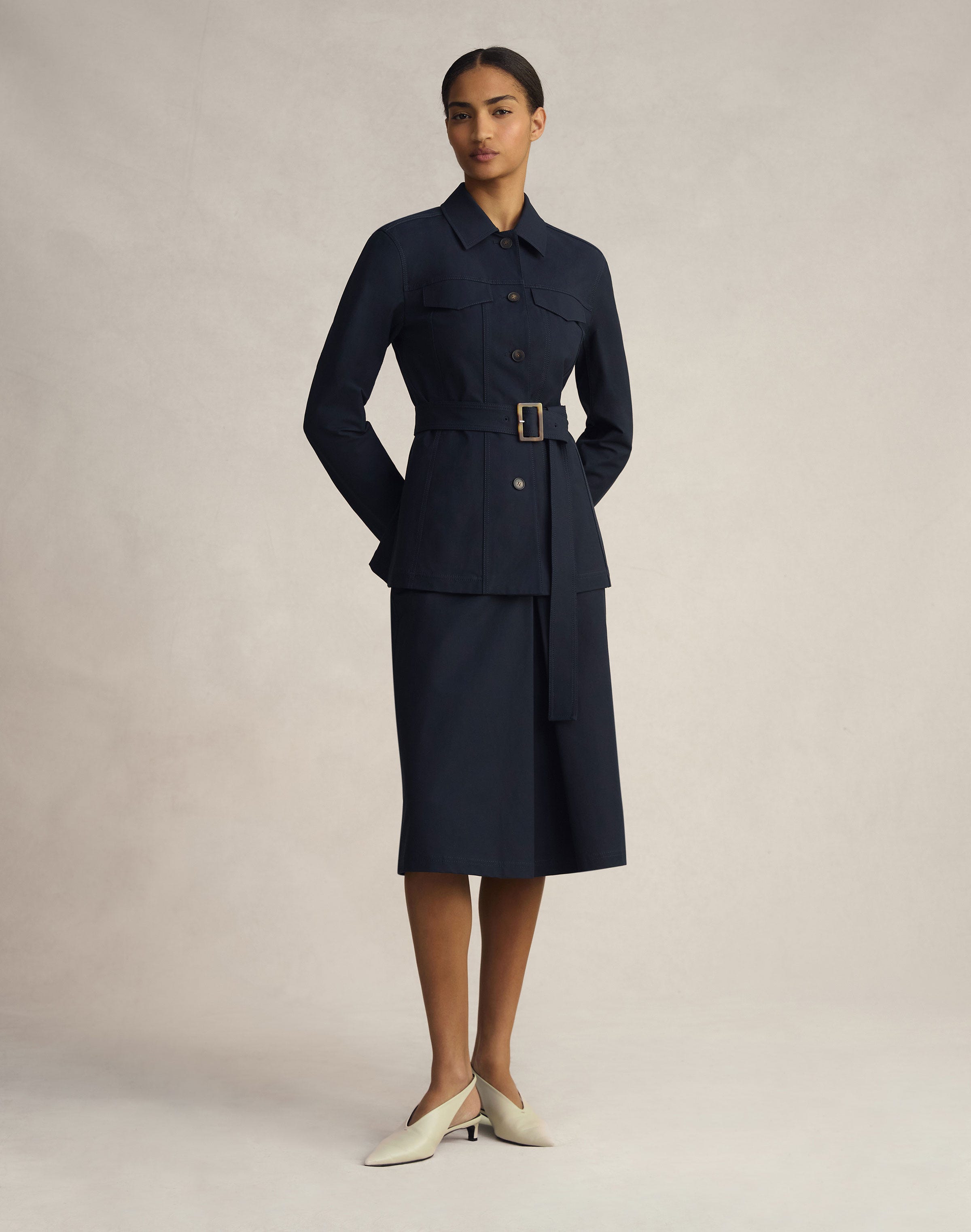 Petite Techno Stretch Twill Belted Jacket