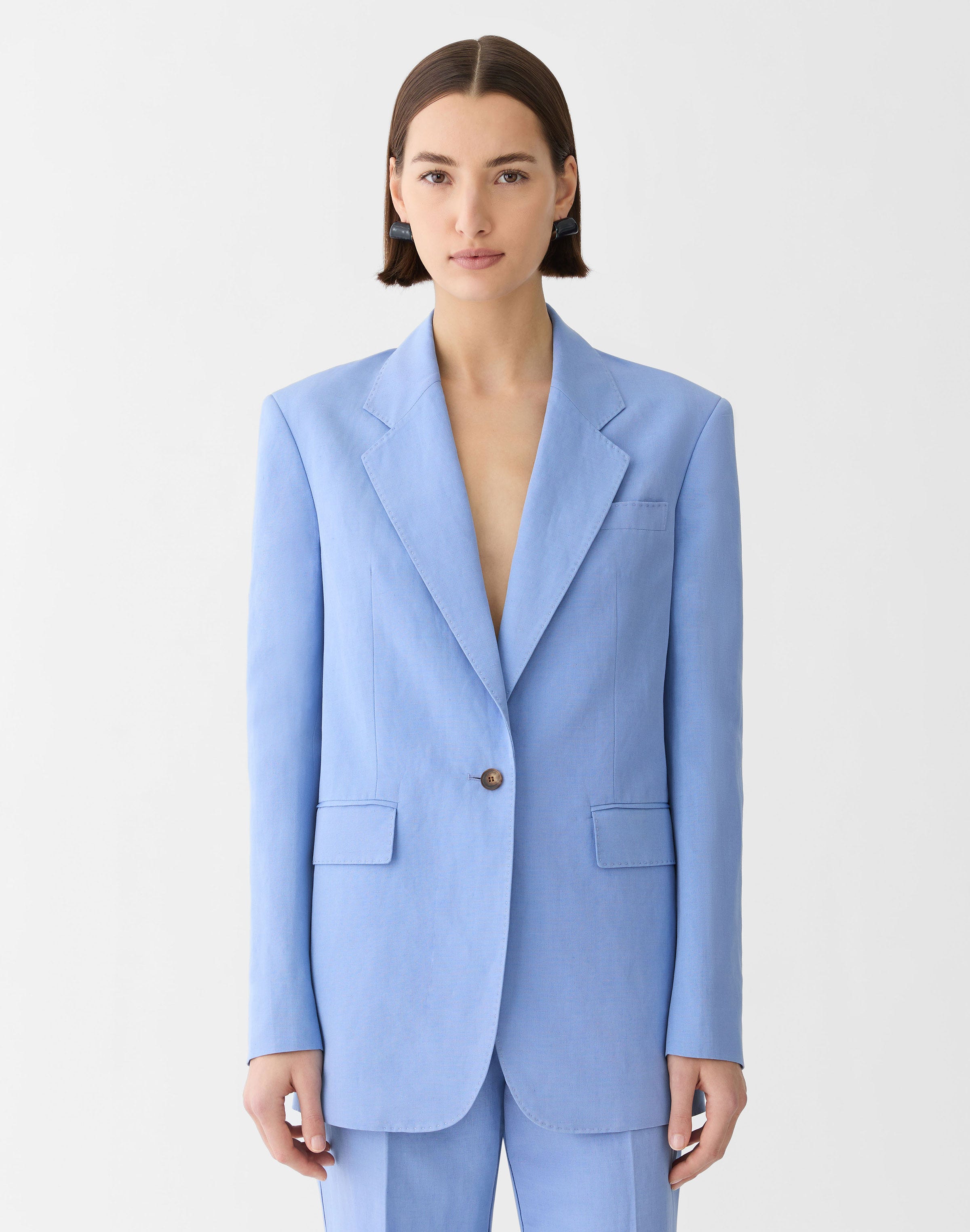 Silk-Linen Single Button Blazer