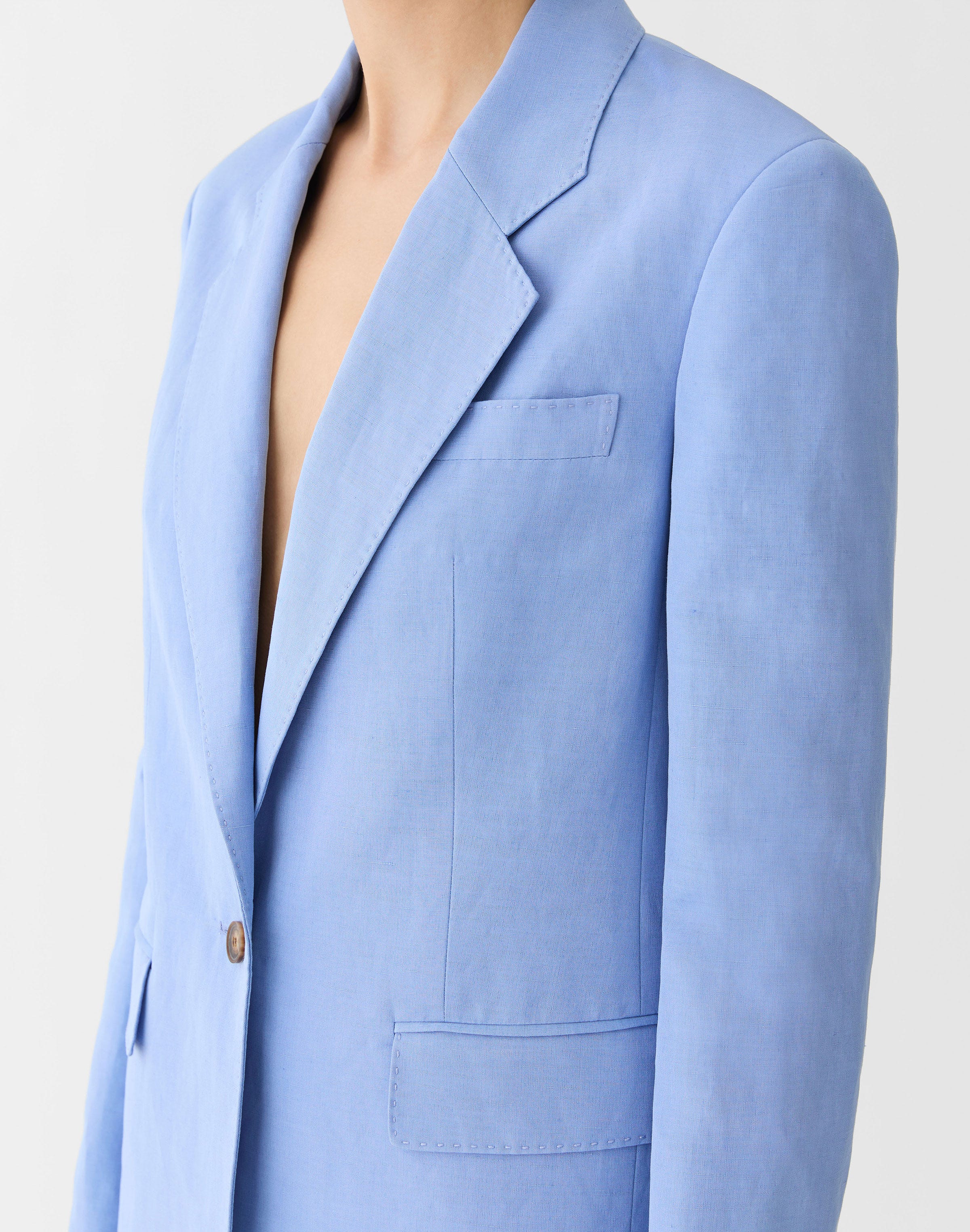 Silk-Linen Single Button Blazer