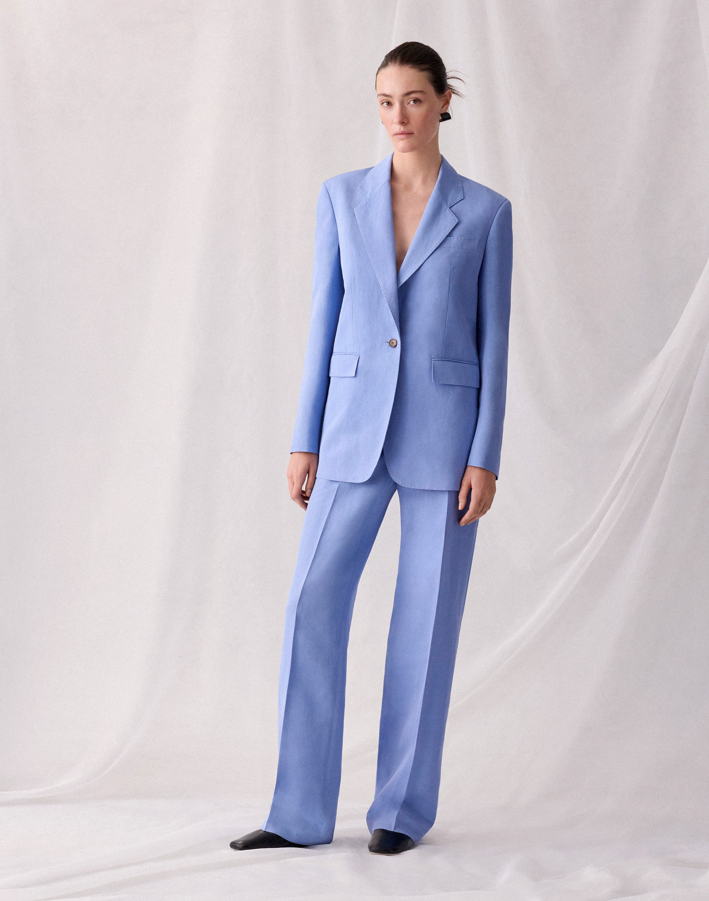 Silk-Linen Single Button Blazer