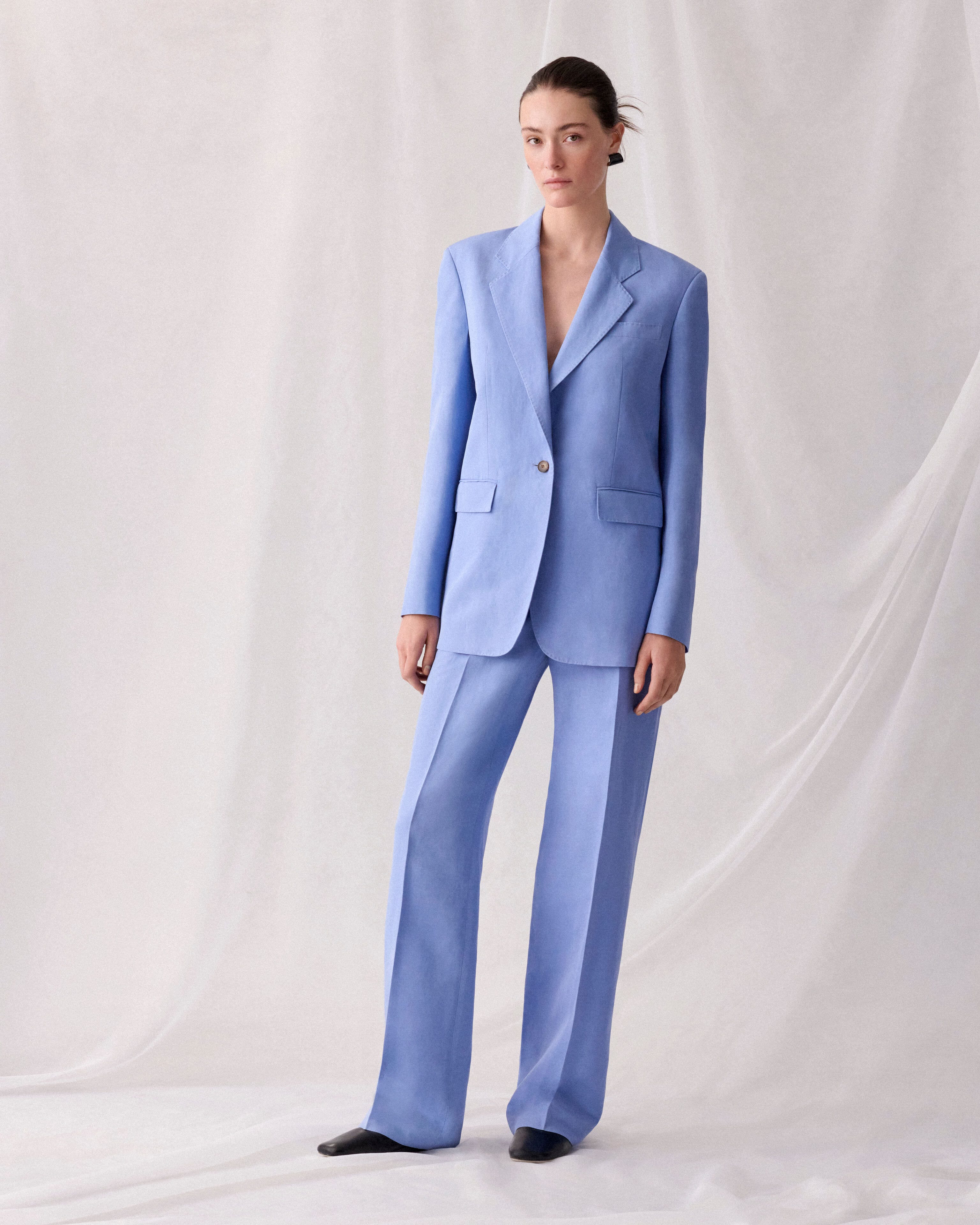 Silk-Linen Single Button Blazer and Gates Pant