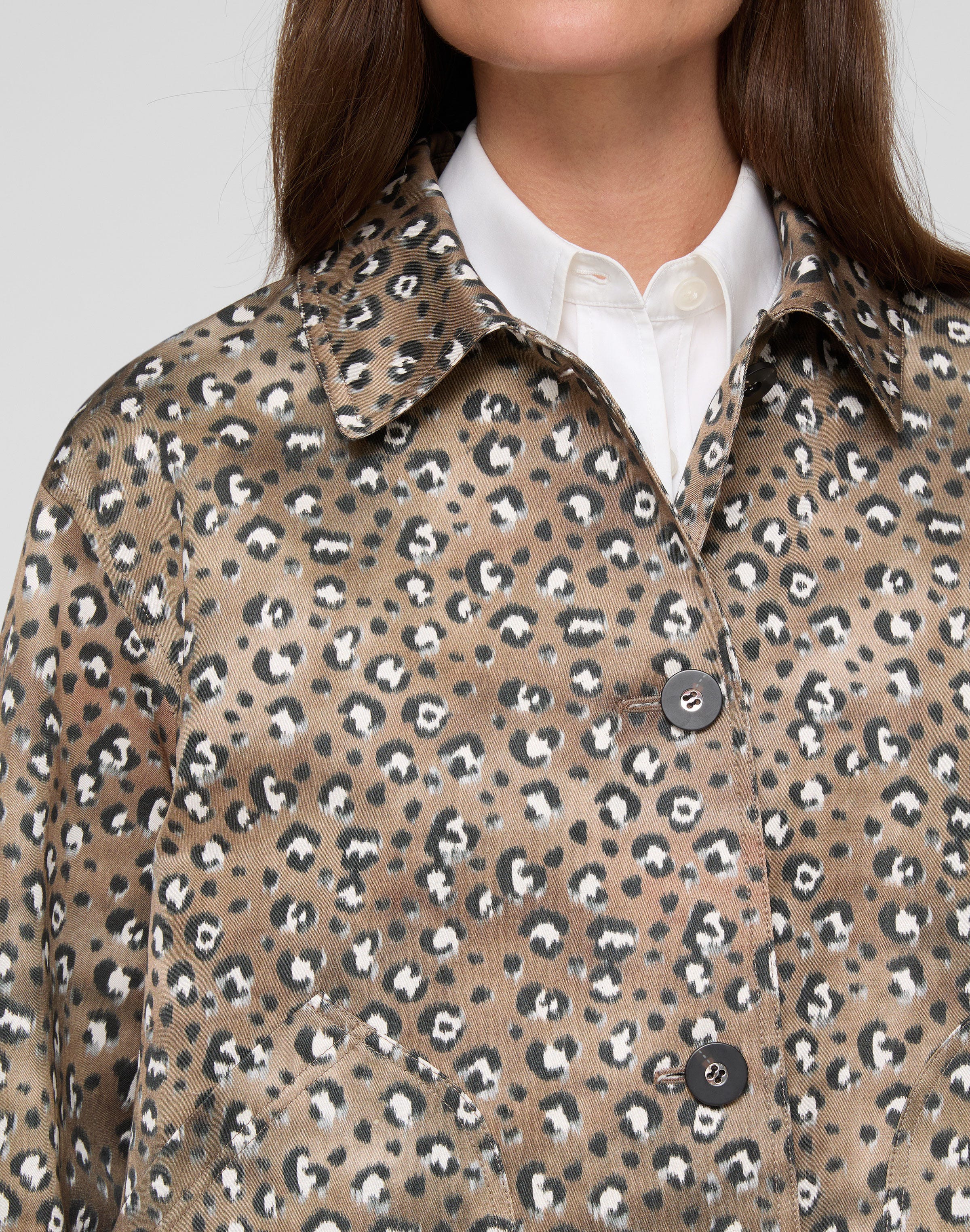 Leopard Print Cotton-Viscose Twill A-Line Topper