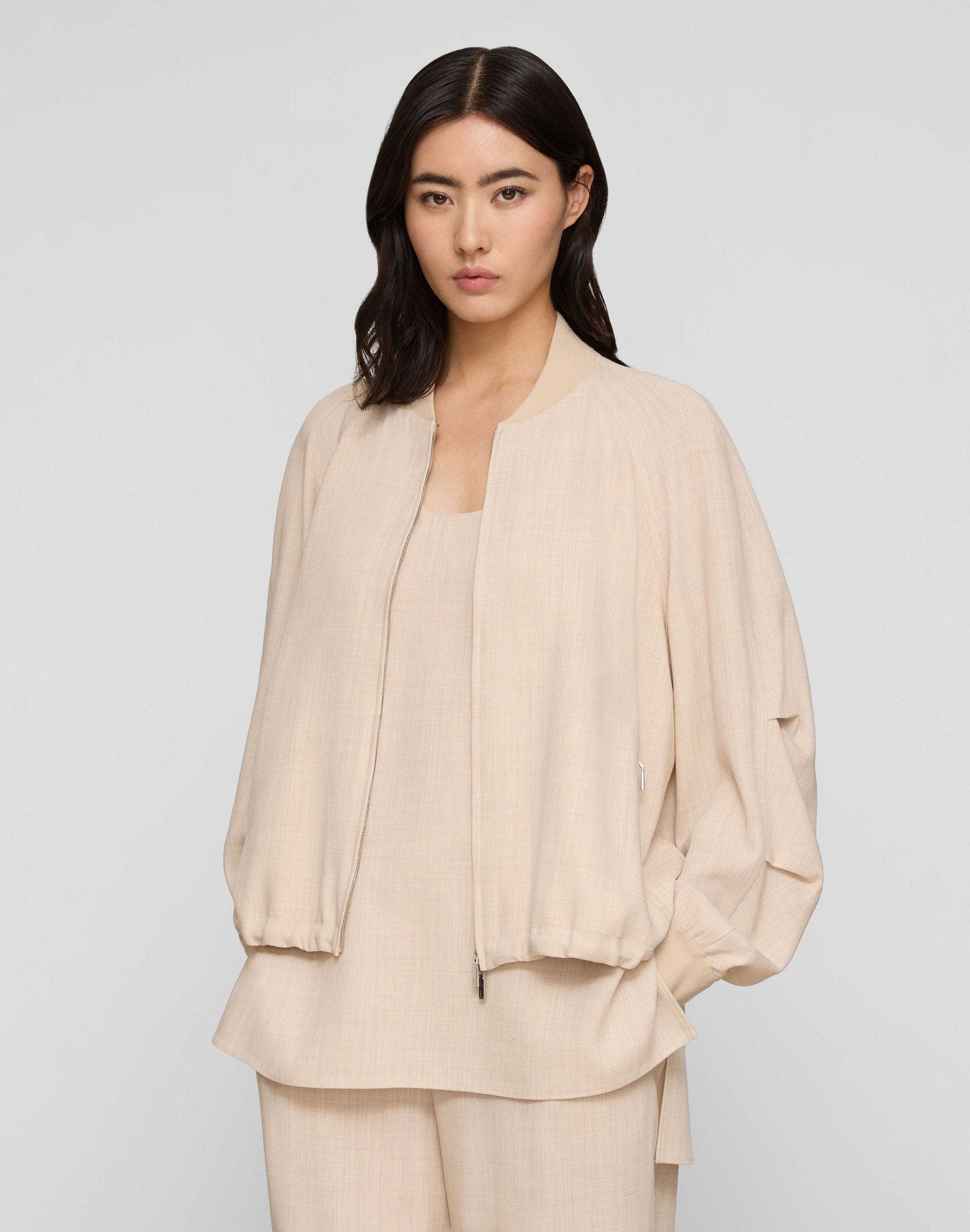Fine Wool-Silk Twill Oversized Bomber Jacket